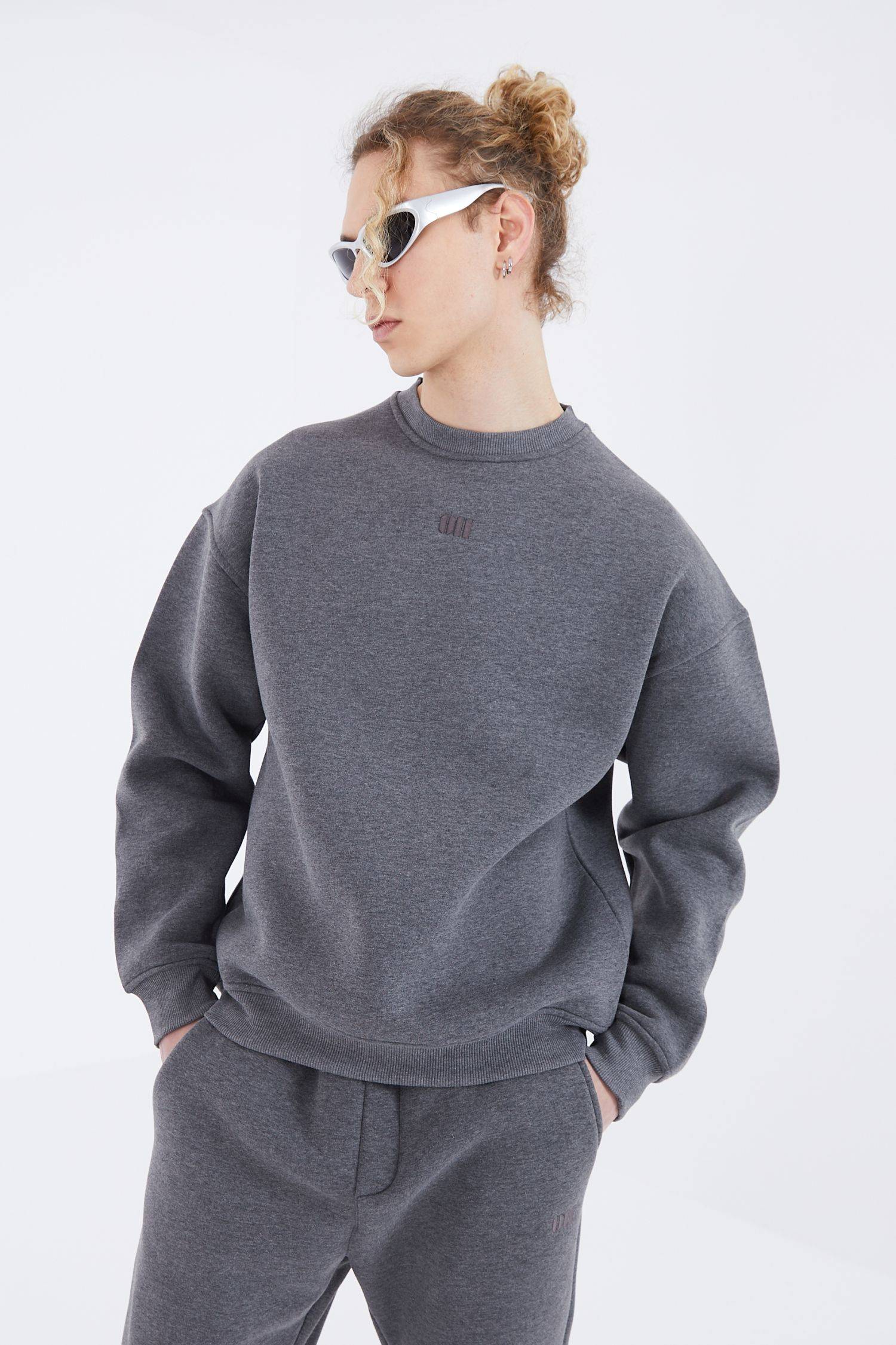 Basic Sweatshirt Oversize Fit Pullover Unisex L Anthrazit-Melange
