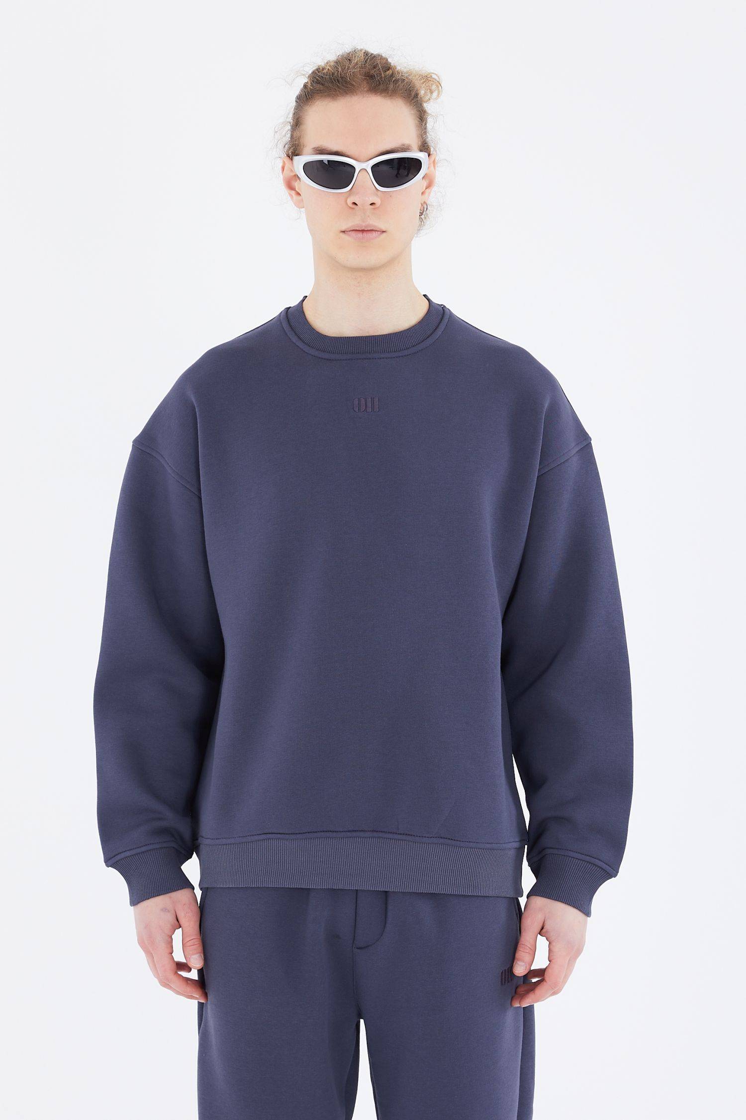 Basic Sweatshirt Oversize Fit Pullover Unisex L Dunkelblau