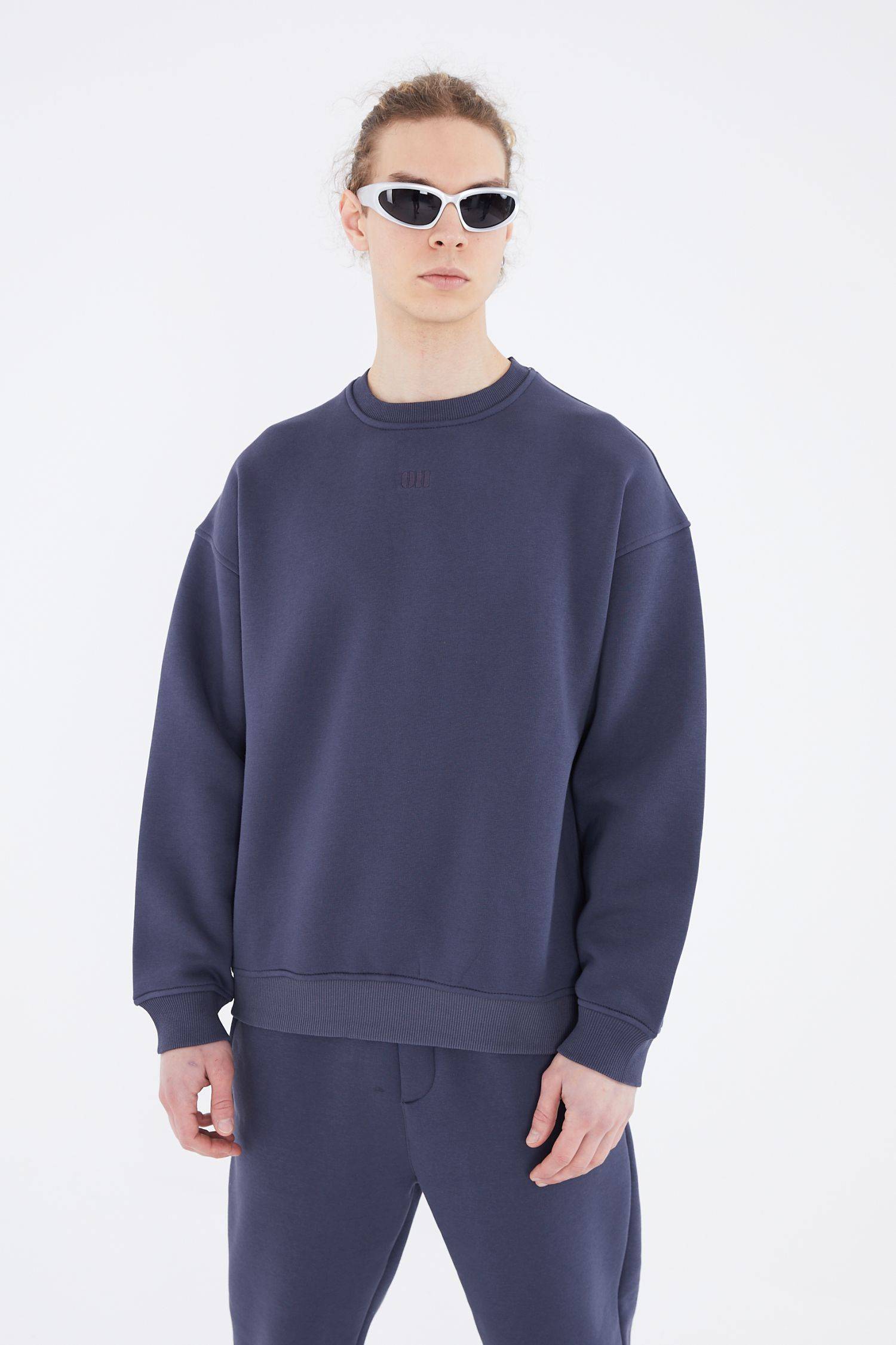 Basic Sweatshirt Oversize Fit Pullover Unisex L Dunkelblau