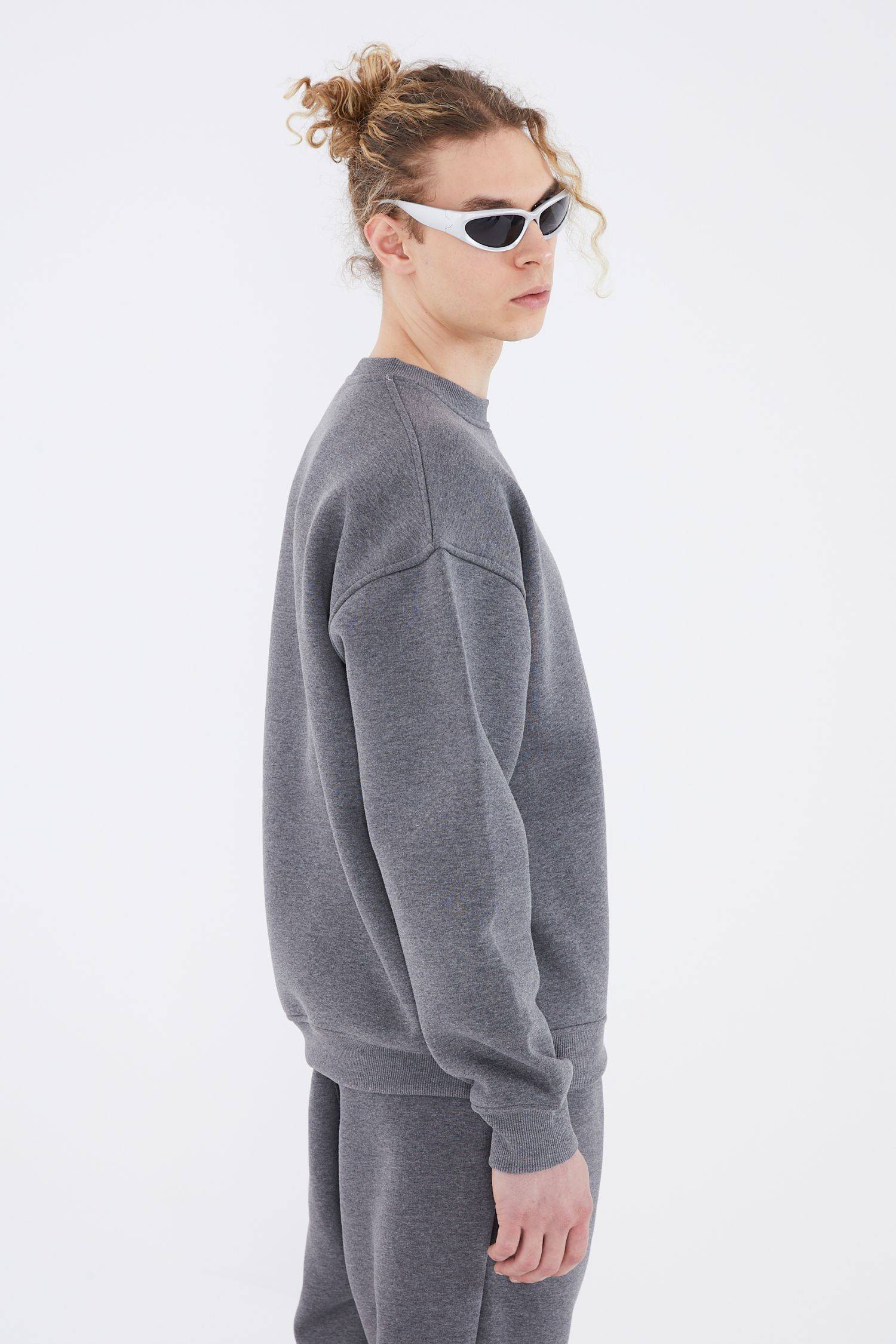 Basic Sweatshirt Oversize Fit Pullover Unisex 2XL Anthrazit-Melange