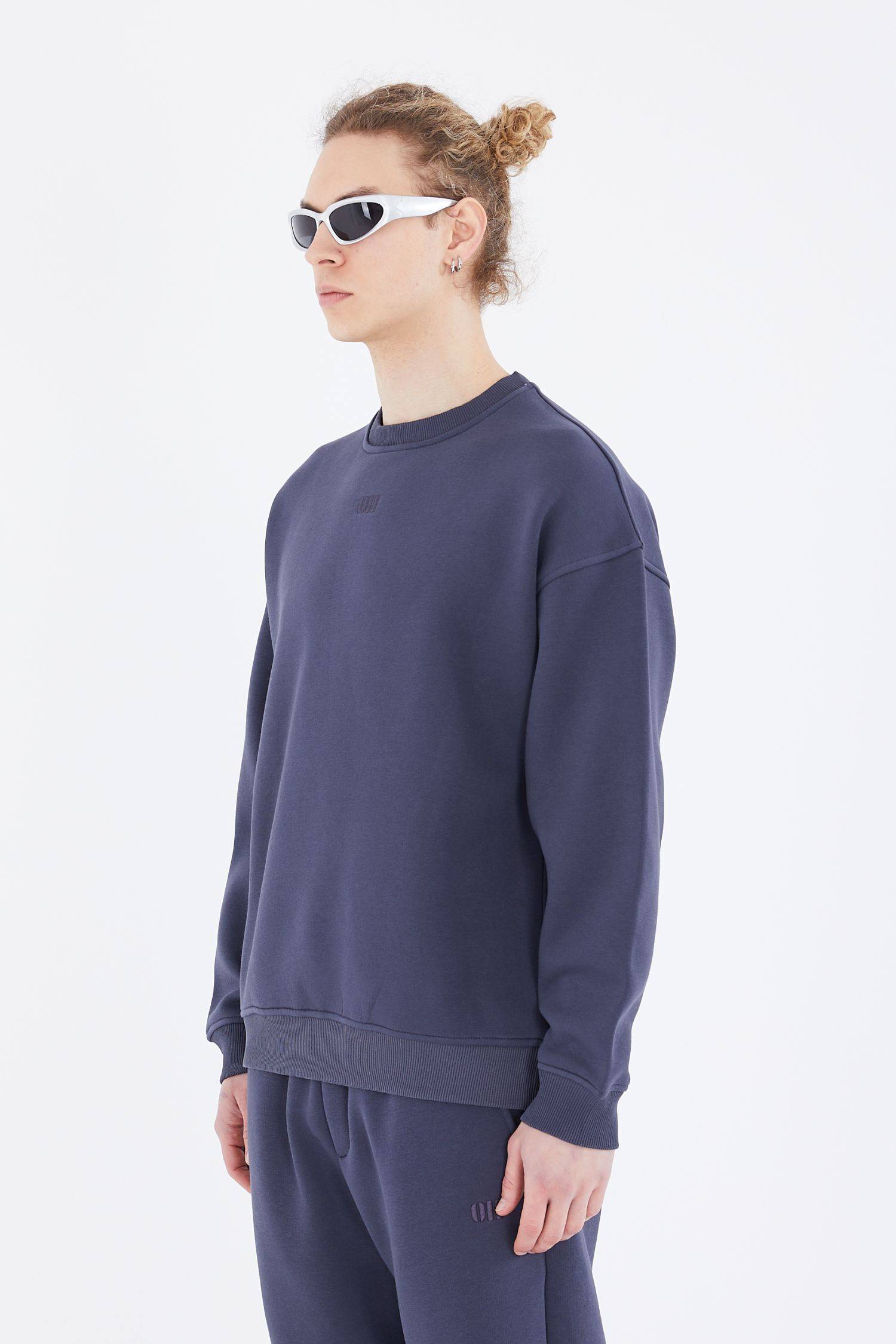 Basic Sweatshirt Oversize Fit Pullover Unisex L Blau-Smoke