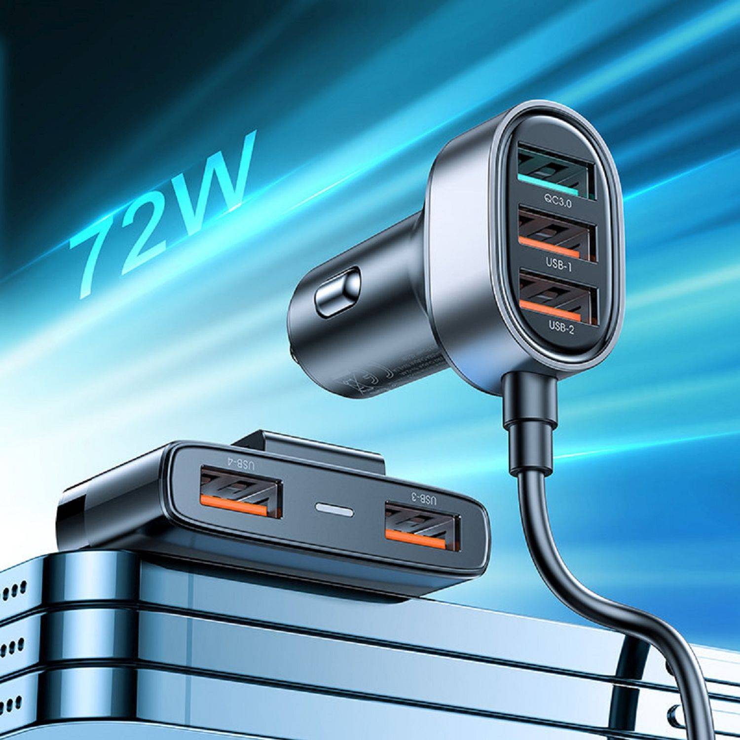 Joyroom Auto-Schnellladegerät mit Verlängerungskabel 45W 5xUSB-A schwarz (JR-CL03 Pro)