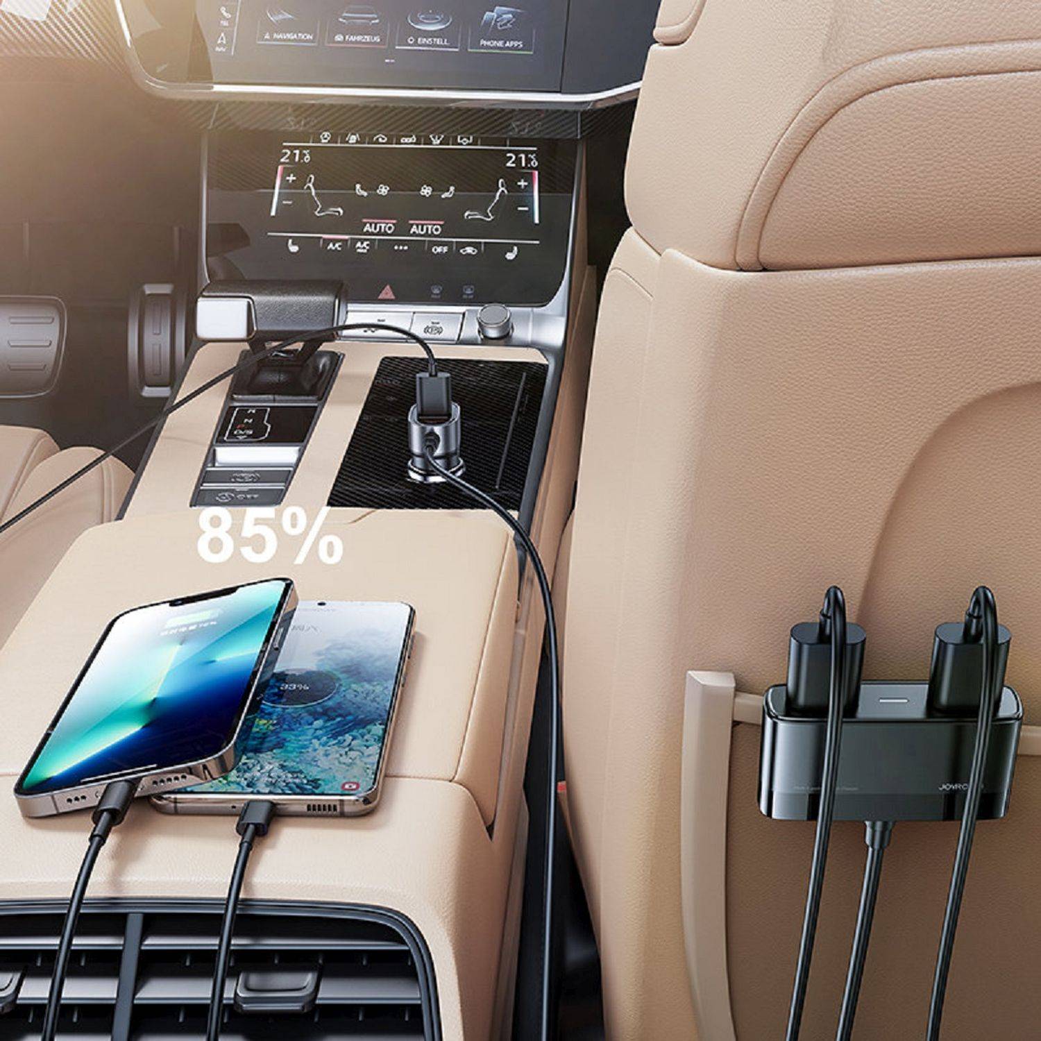 Joyroom Auto-Schnellladegerät mit Verlängerungskabel 45W 5xUSB-A schwarz (JR-CL03 Pro)