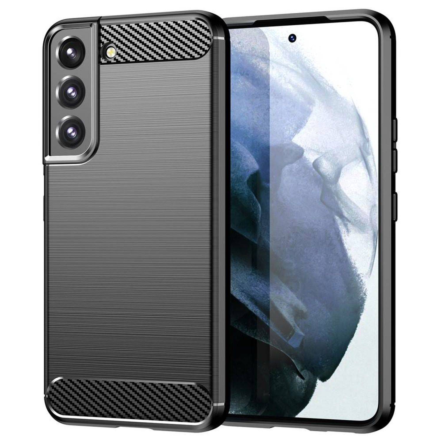 Silikon Hülle Bumper Carbon kompatibel mit SAMSUNG GALAXY S23 Plus (S916B) Case TPU Soft Handyhülle Cover Schwarz