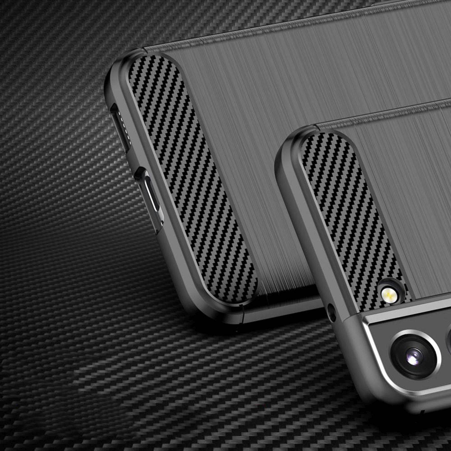 Silikon Hülle Bumper Carbon kompatibel mit SAMSUNG GALAXY S23 Plus (S916B) Case TPU Soft Handyhülle Cover Schwarz
