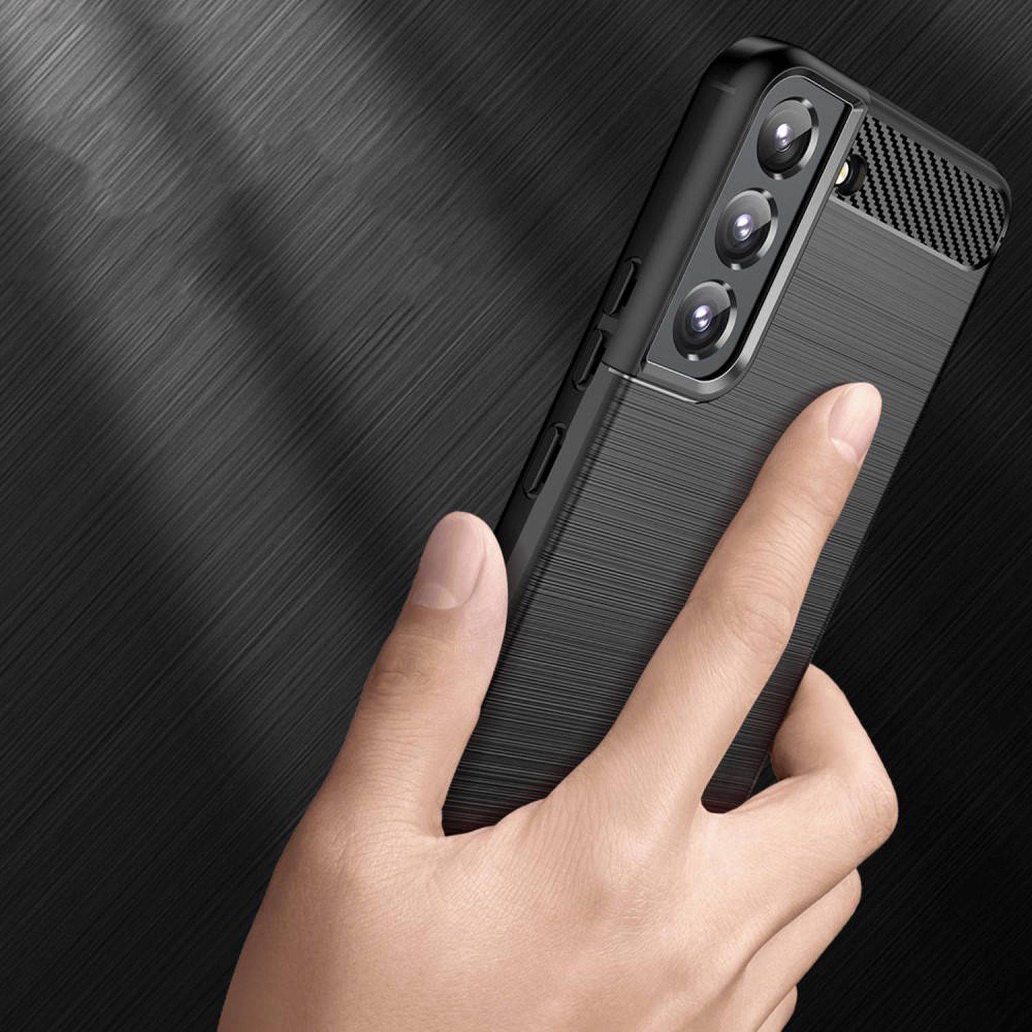 Silikon Hülle Bumper Carbon kompatibel mit SAMSUNG GALAXY S23 Plus (S916B) Case TPU Soft Handyhülle Cover Schwarz