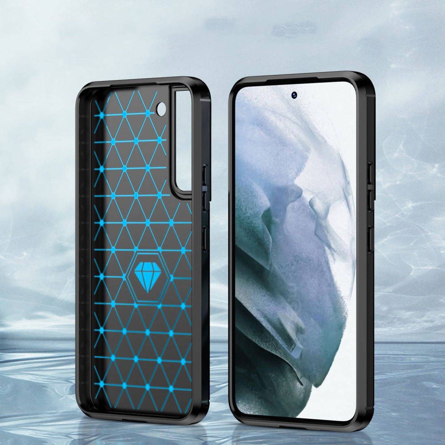 Silikon Hülle Bumper Carbon kompatibel mit SAMSUNG GALAXY S23 Plus (S916B) Case TPU Soft Handyhülle Cover Schwarz