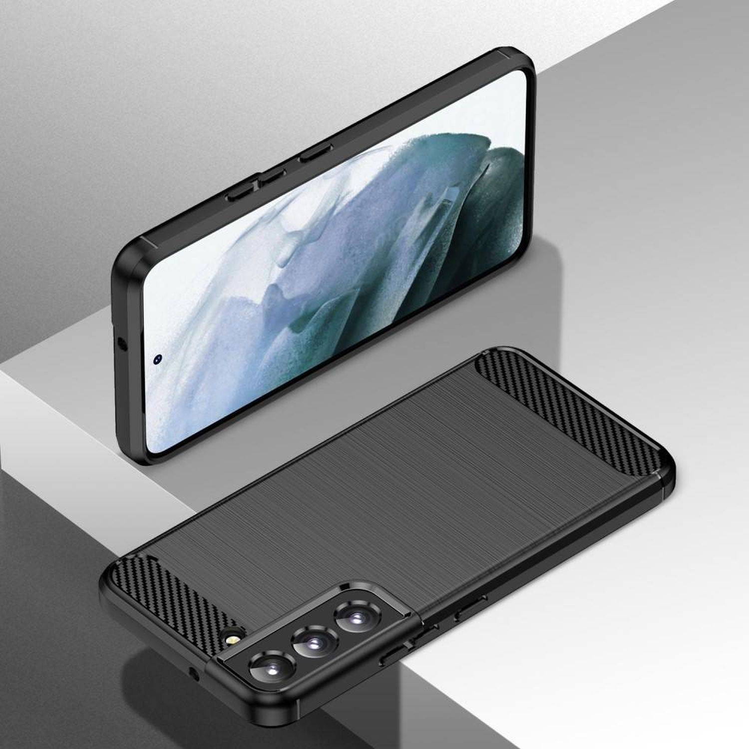 Silikon Hülle Bumper Carbon kompatibel mit SAMSUNG GALAXY S23 Plus (S916B) Case TPU Soft Handyhülle Cover Schwarz