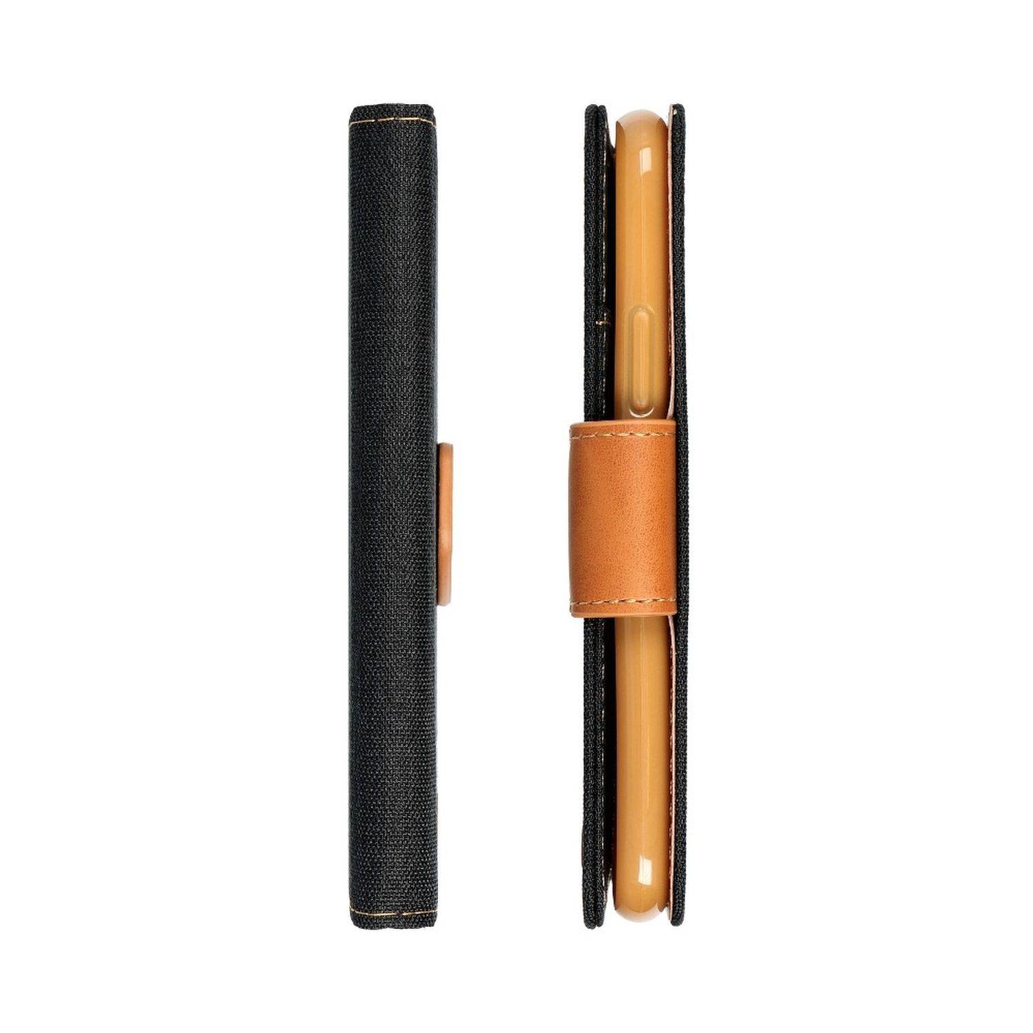 Elegante Hülle Fancy "Canvas" Book-Style Kartenfächer Wallet kompatibel mit Xiaomi 12 Lite Schwarz