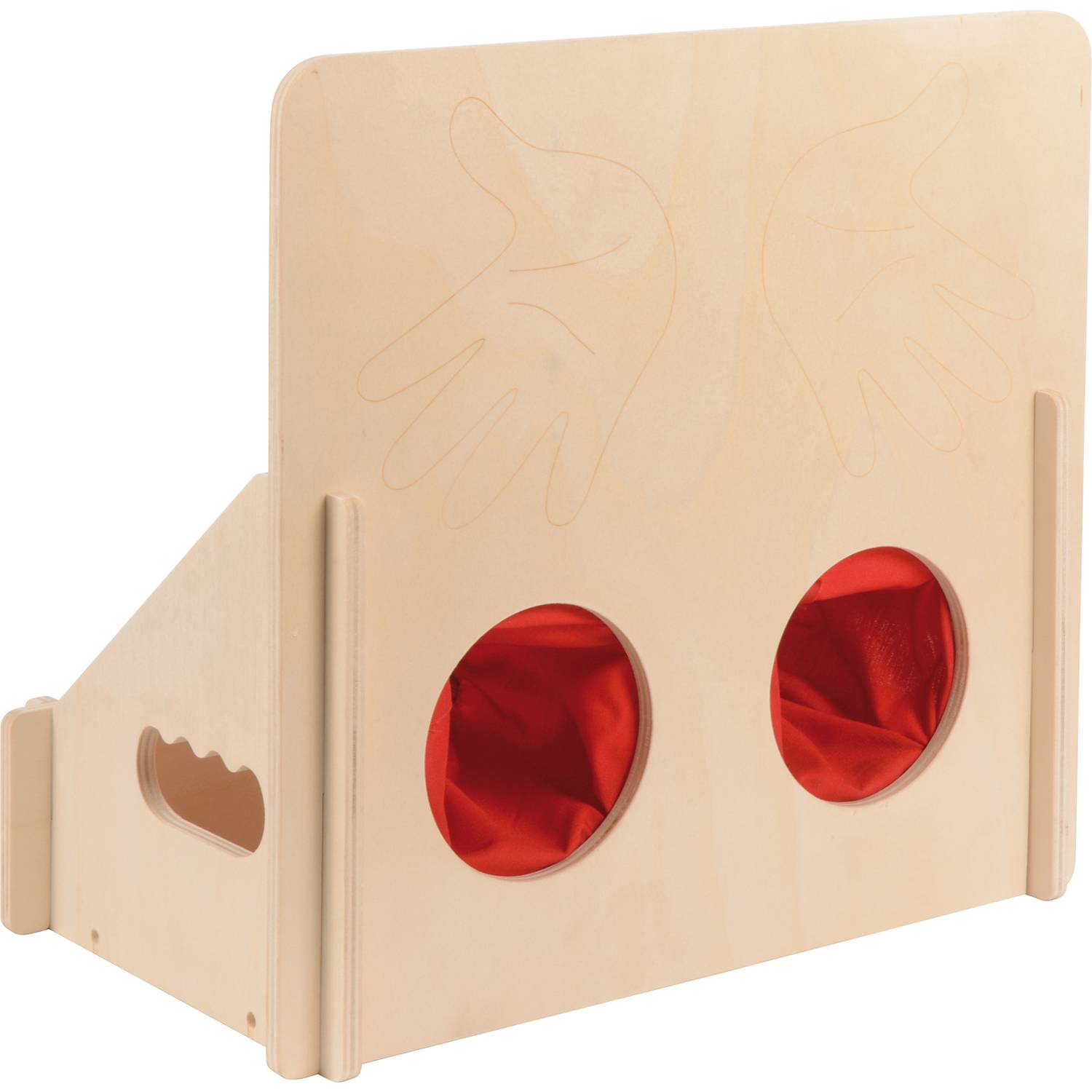 EDUPLAY 120802 Fühlkasten, 34 x 32 x 20 cm Sensorik-Lernspiel zum Erfühlen von Gegenständen, natur/rot