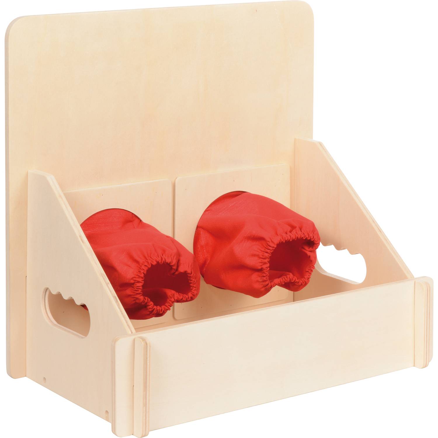 EDUPLAY 120802 Fühlkasten, 34 x 32 x 20 cm Sensorik-Lernspiel zum Erfühlen von Gegenständen, natur/rot