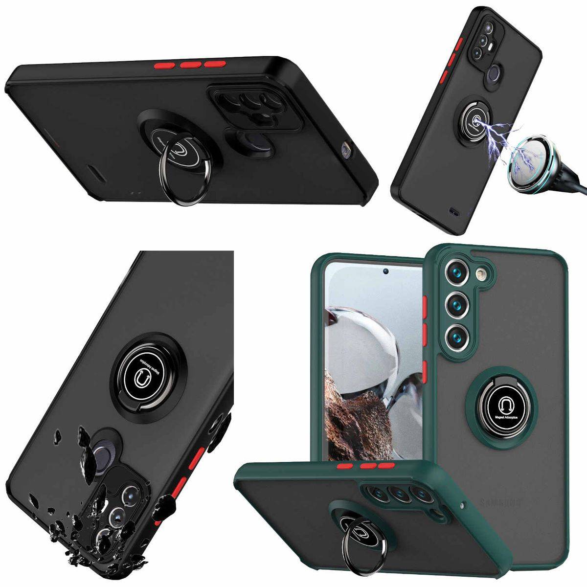 Für Samsung Galaxy S23 Plus TPU / PC Design Ring Cover Handy Tasche Hülle Schutz Etuis Dunkel Grün Neu