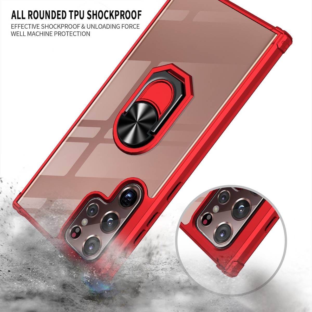 Für Samsung Galaxy S23 Ultra TPU / PC Acryl Design Magnet Ring Cover Handy Tasche Hülle Schutz Etuis Schwarz Neu