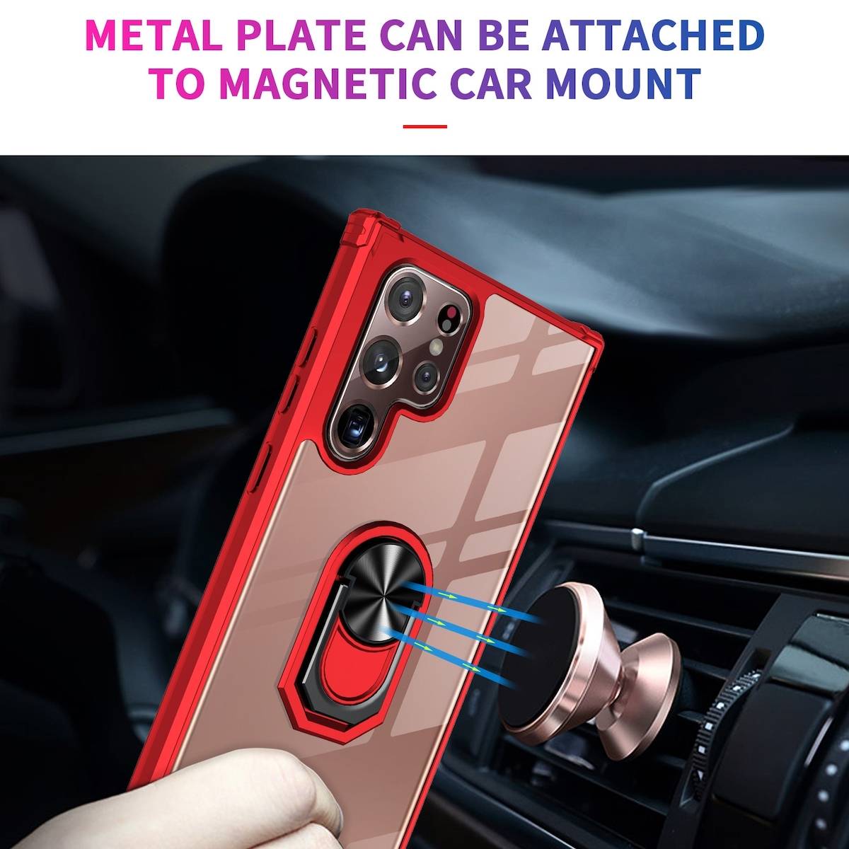 Für Samsung Galaxy S23 Ultra TPU / PC Acryl Design Magnet Ring Cover Handy Tasche Hülle Schutz Etuis Schwarz Neu