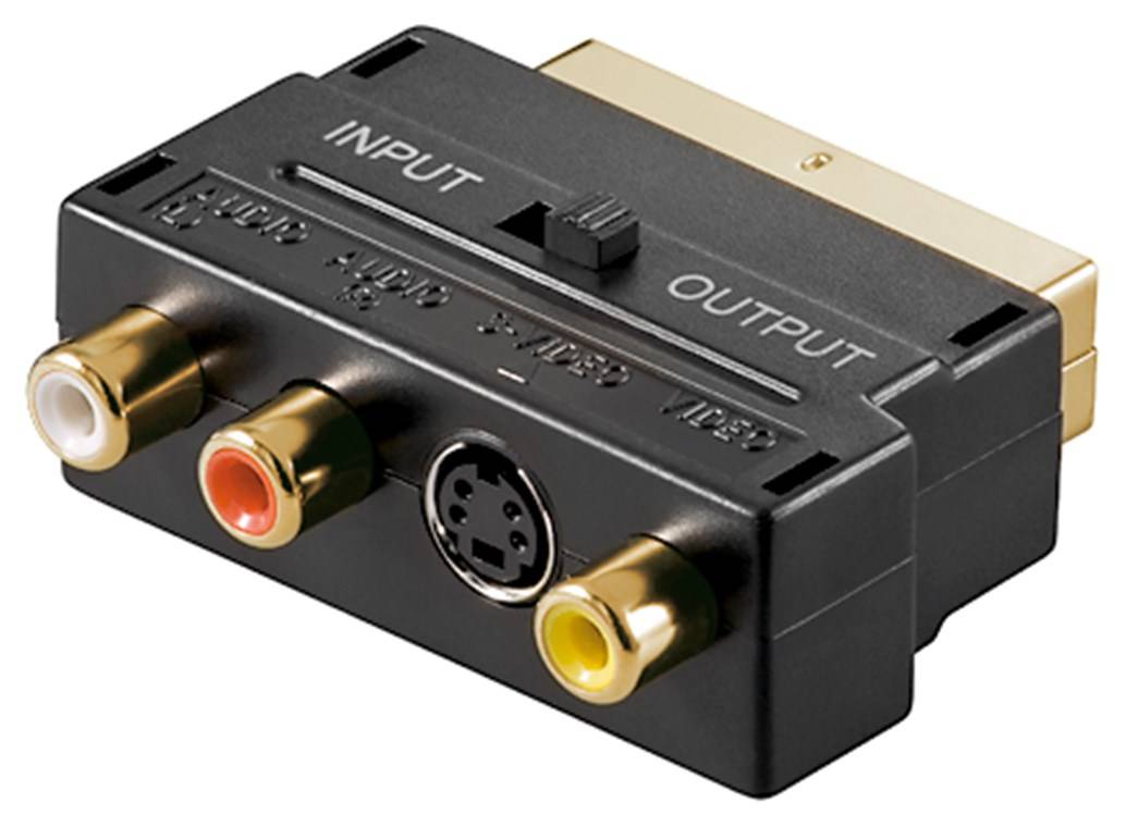 Goobay Scart zu Composite Audio Video und S-Video Adapter, IN/OUT - Scart-Stecker (21-Pin) > 3x Cinch-Buchse + Mini-DIN