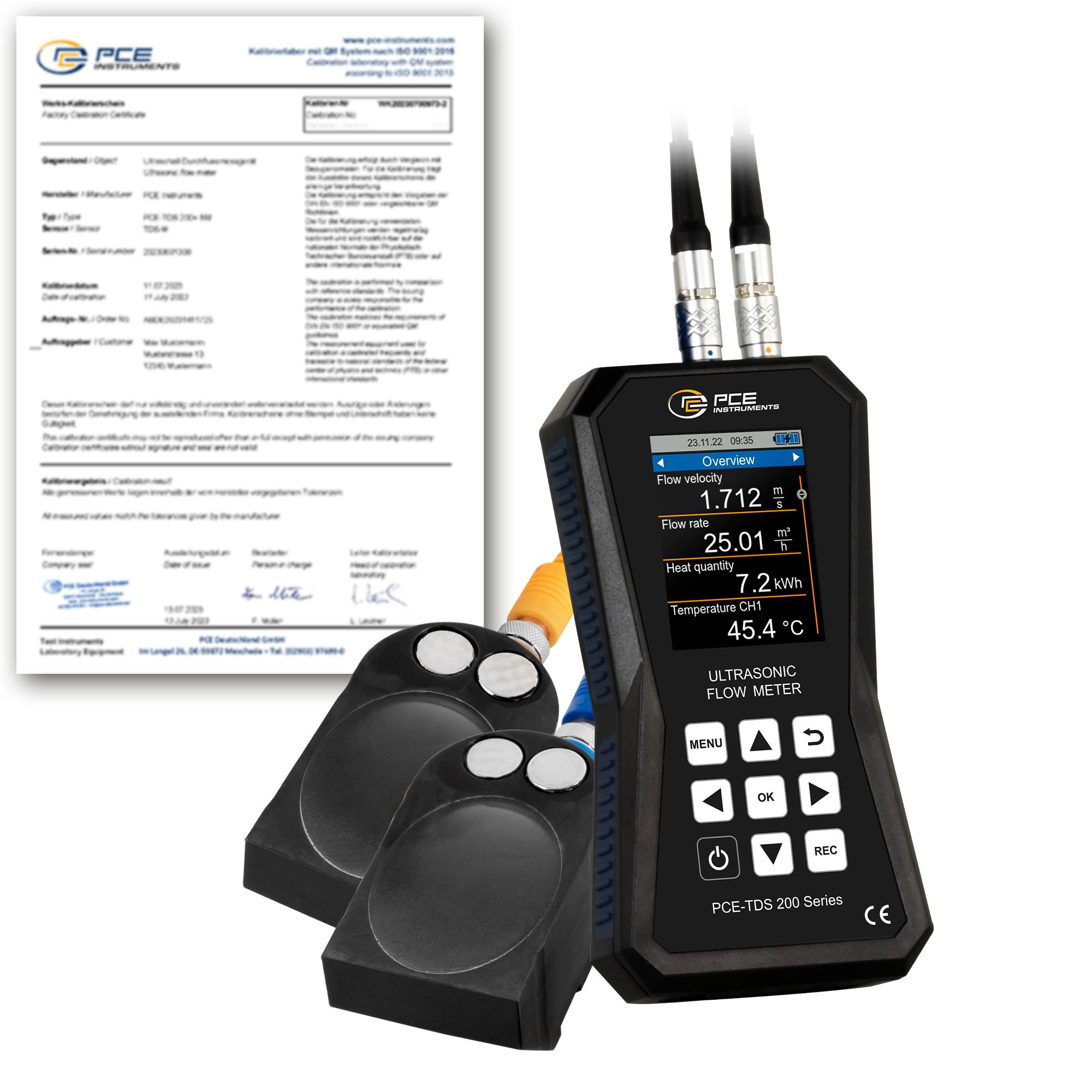 PCE Instruments Ultraschall-Durchflussmessgerät PCE-TDS 200 L-ICA inkl. ISO-Zertifikat |Durchflusssensoren Ø315-6000 mm