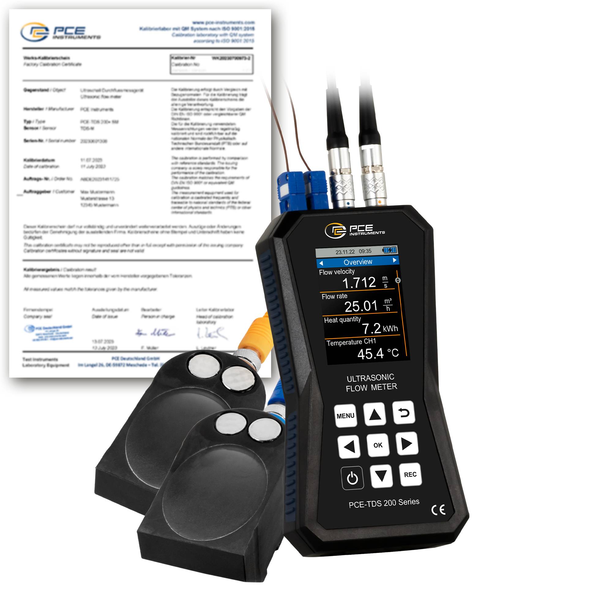 PCE Instruments Ultraschall-Durchflussmessgerät PCE-TDS 200+ L-ICA inkl. ISO-Zertifikat |Wärmemengenmessung |Sensoren