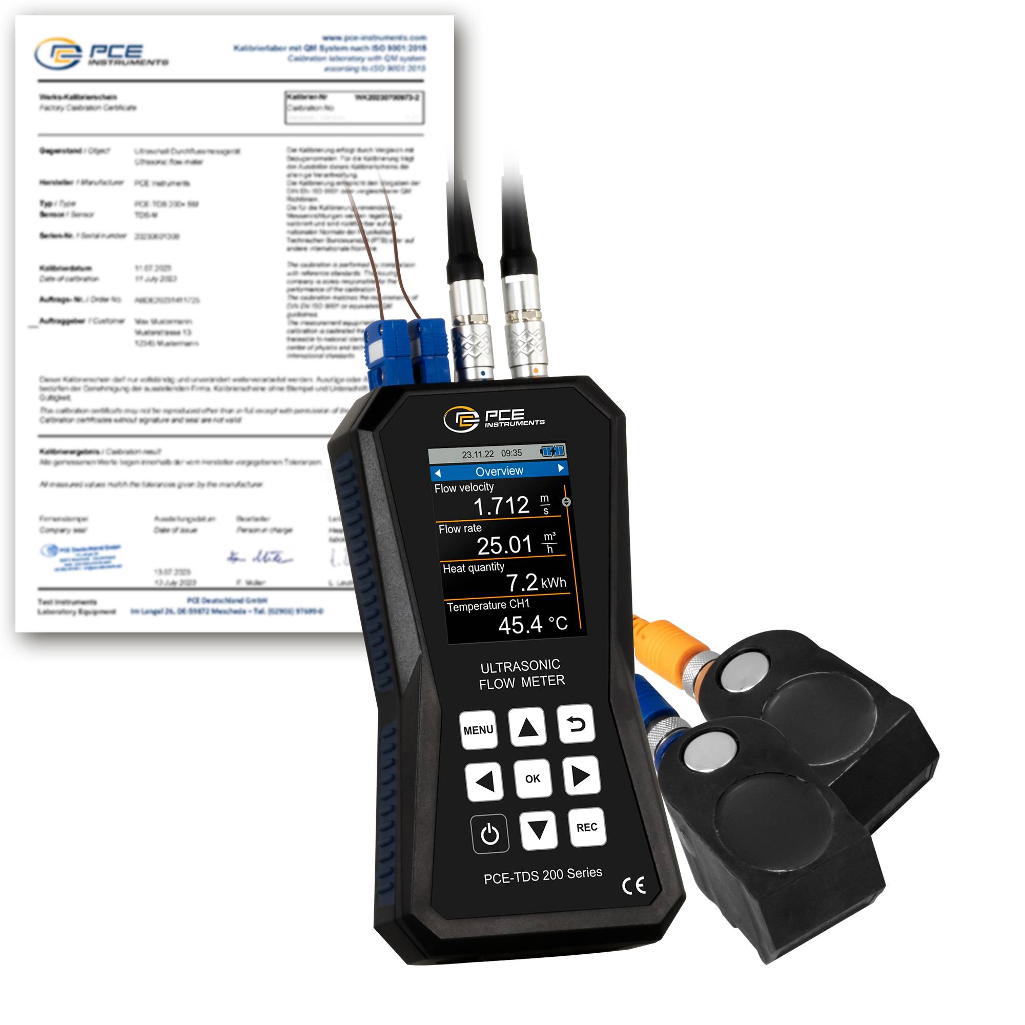 PCE Instruments Ultraschall-Durchflussmessgerät PCE-TDS 200+ M-ICA inkl. ISO-Zertifikat |Sensoren |Wärmemengenmessung
