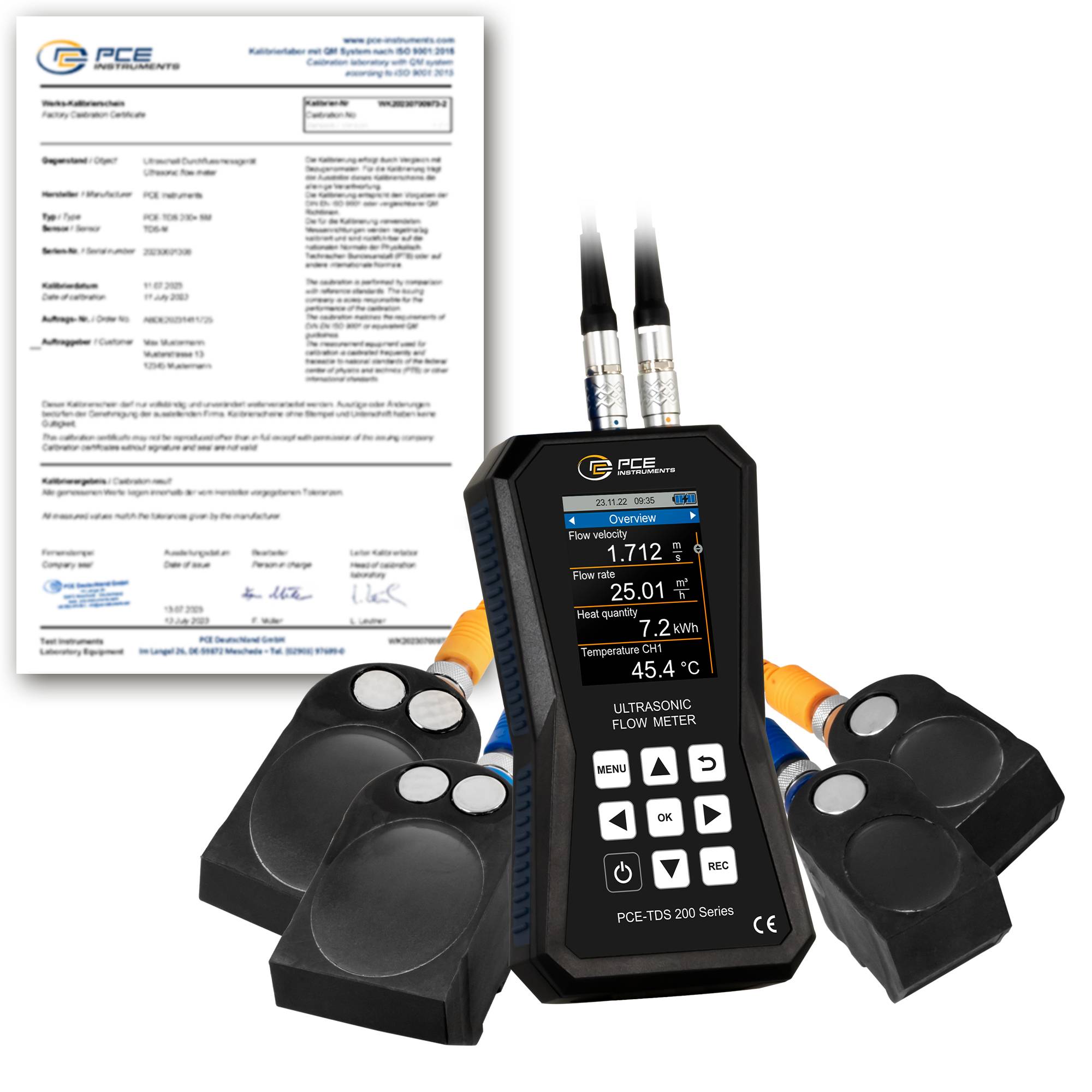 PCE Instruments Ultraschall-Durchflussmessgerät PCE-TDS 200 ML-ICA inkl. ISO-Zertifikat |Sensorset |Datenlogger 32 GB