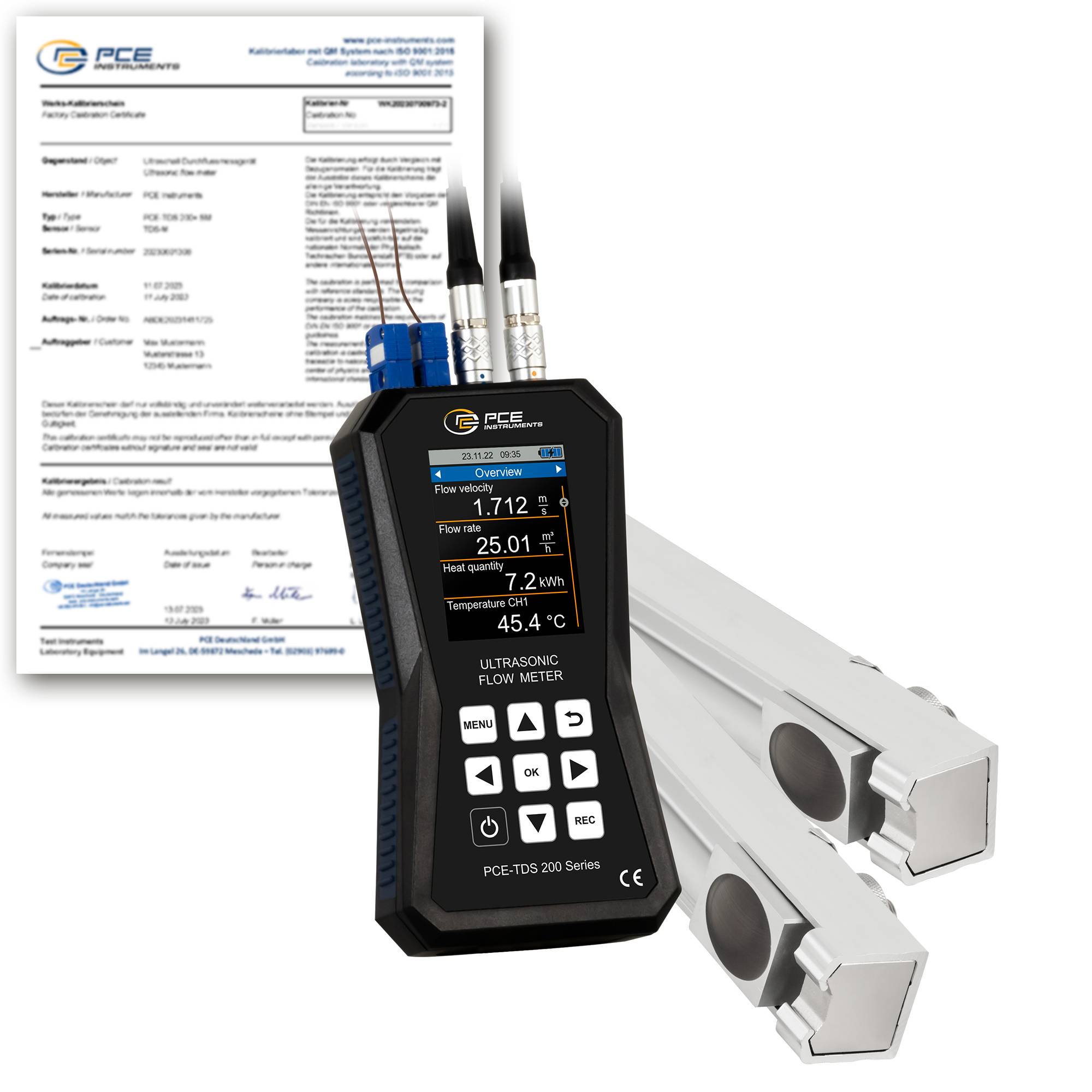 PCE Instruments Ultraschall-Durchflussmessgerät PCE-TDS 200+ MR-ICA inkl. ISO-Zertifikat |Sensoren |Messbereich ±32 m/s