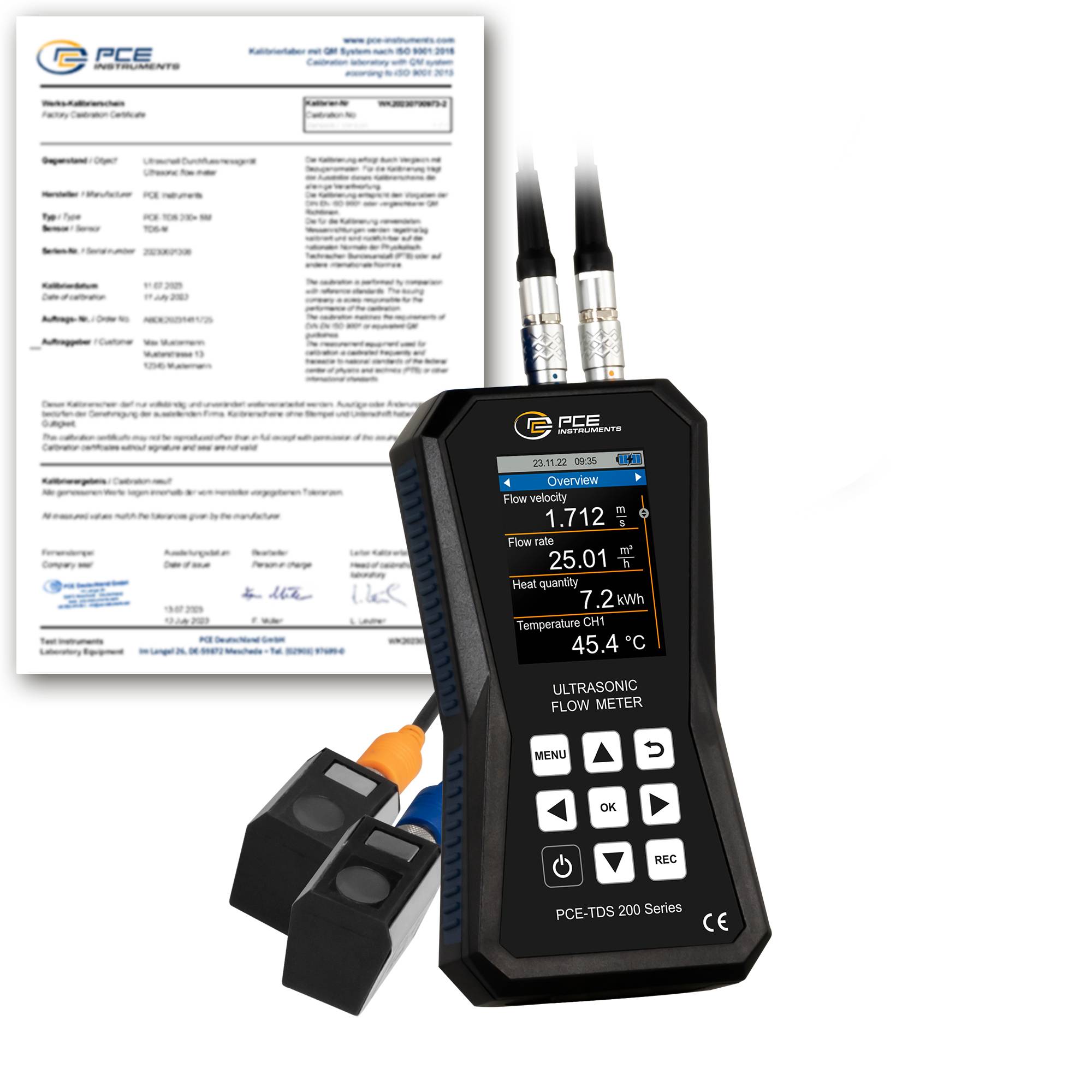 PCE Instruments Ultraschall-Durchflussmessgerät PCE-TDS 200 S-ICA inkl. ISO-Zertifikat |Sensoren |Auflösung: 0,001 m/s