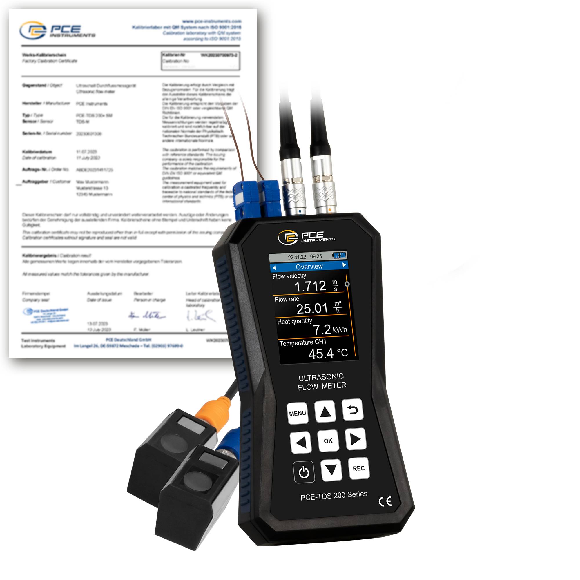 PCE Instruments Ultraschall-Durchflussmessgerät PCE-TDS 200+ S-ICA inkl. ISO-Zertifikat |Sensoren |Wärmemengenmessung
