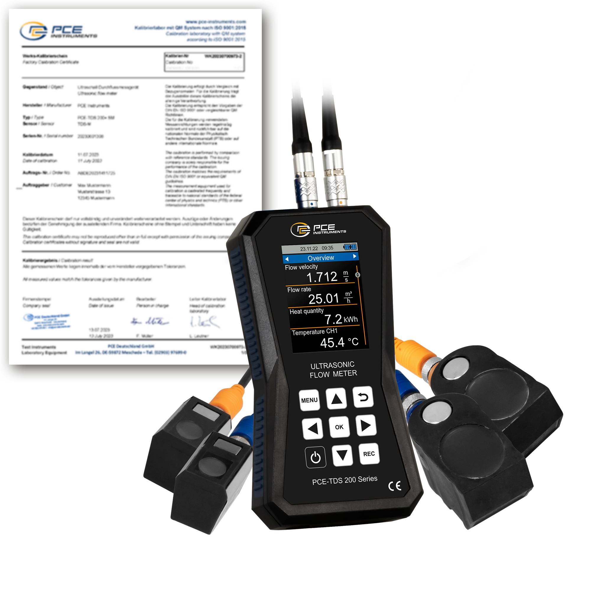 PCE Instruments Ultraschall-Durchflussmessgerät PCE-TDS 200 SM-ICA inkl. ISO-Zertifikat |Sensoren|bis 1800 °C|Speicher