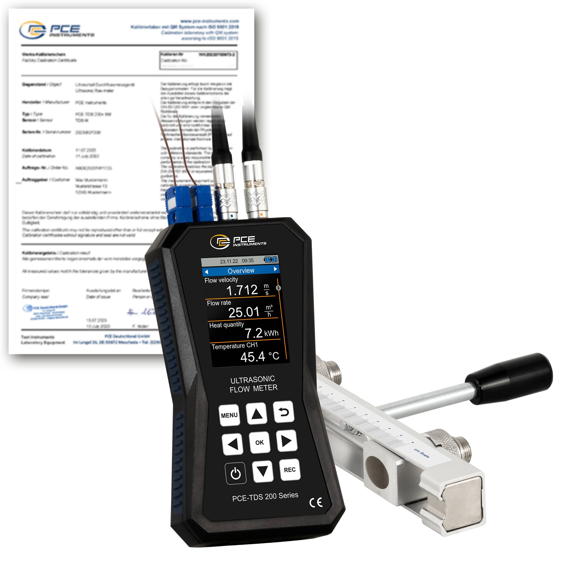 PCE Instruments Ultraschall-Durchflussmessgerät PCE-TDS 200+ SR-ICA inkl. ISO-Zertifikat |Sensoren |Wärmemengenmessung