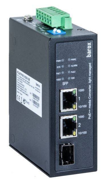 Barox barox PD-BTPMC102M-GE, Medienkonverter mit Management für DIN-Schiene 2x10/100/1000TX, RJ45 1x100/1000FX 1 SFP 2x
