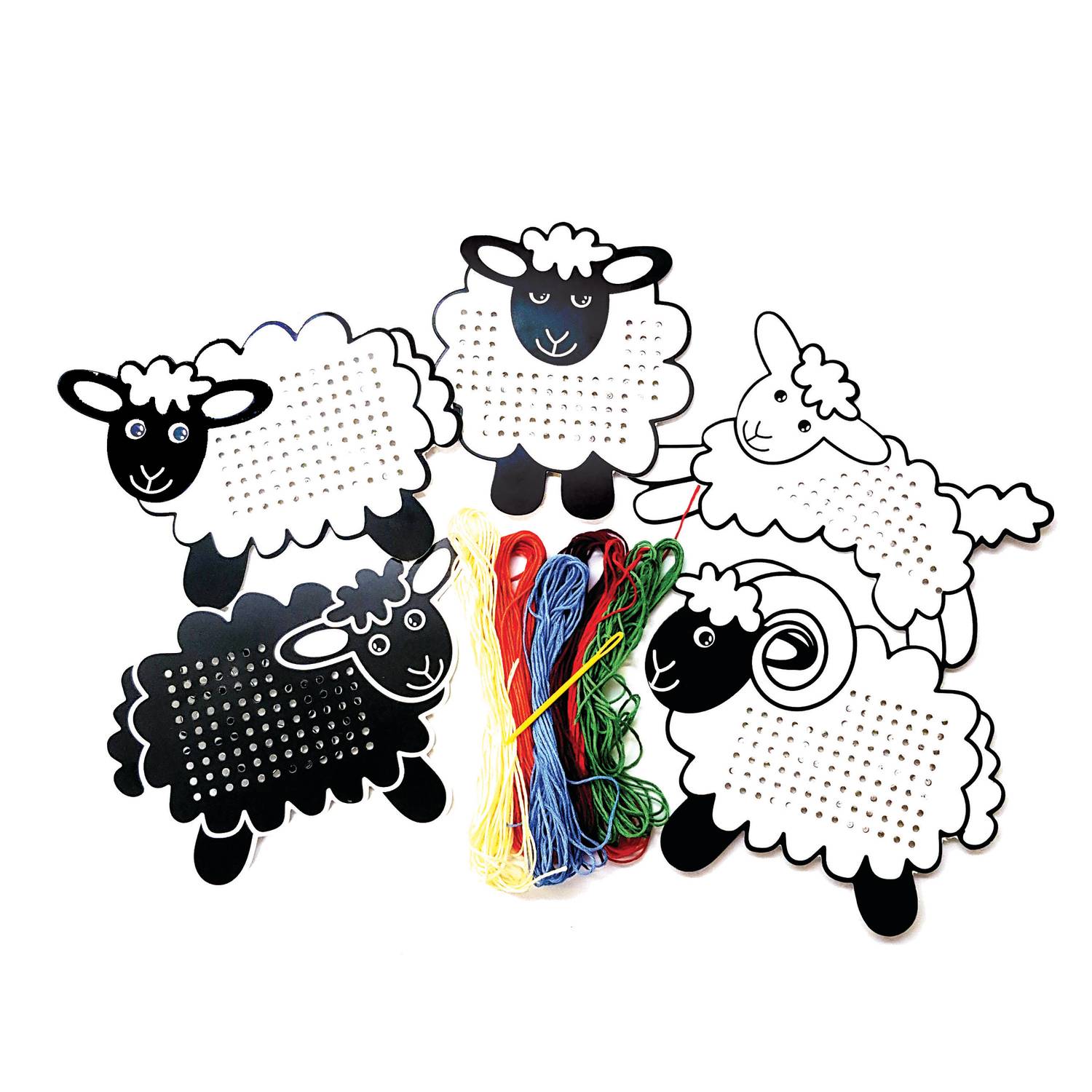 EDUPLAY 370101 Fädelkarten Schafe 5er Set