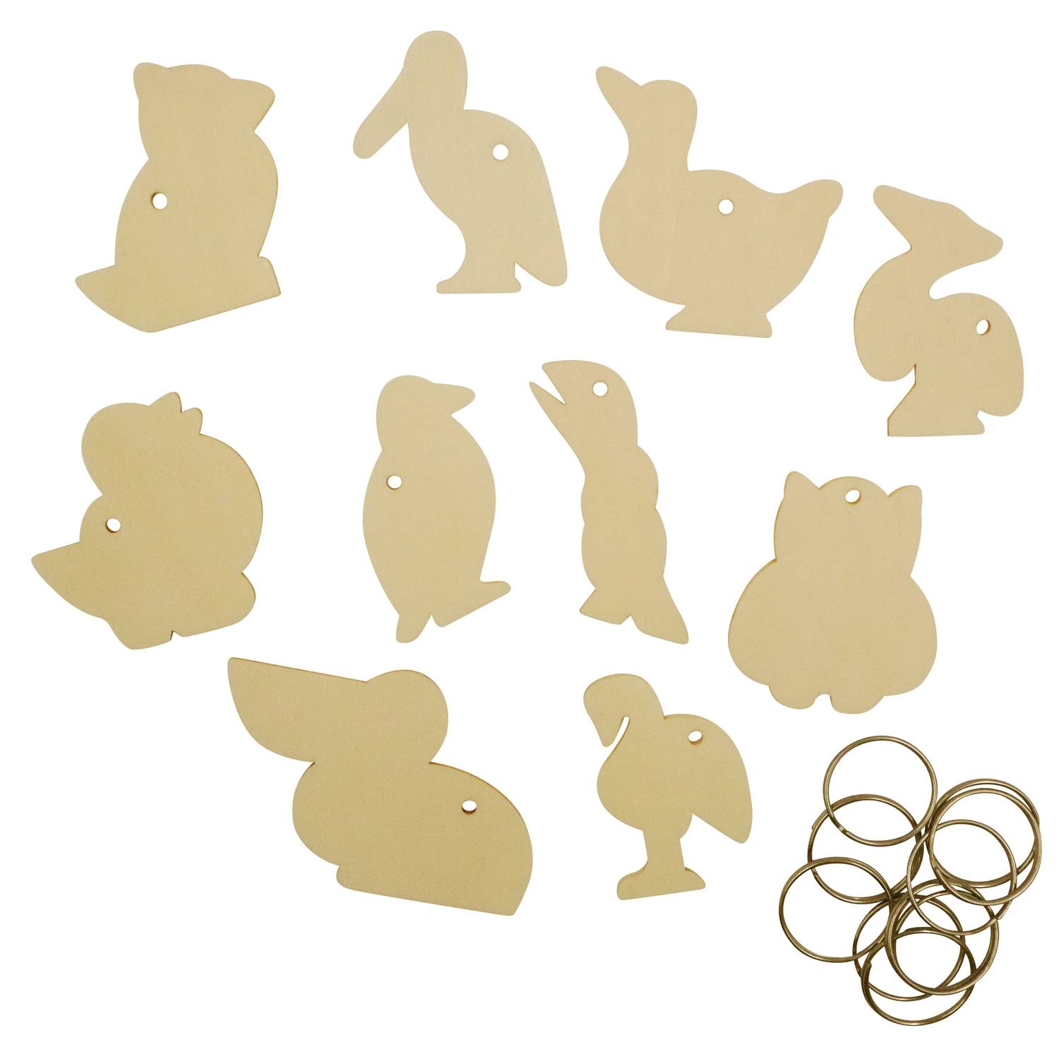 EDUPLAY 370123 Vogel Holzschlüsselanhänger 10er Set