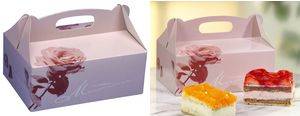 PAPSTAR Gebäck-Karton mit Tragegriff, 200 x 130 x 90 mm aus Pappe, Materialstärke: 350 g/qm, Farbe: rosé