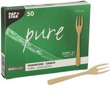 PAPSTAR Fingerfood-Gabeln ''pure'', 95 mm, natur aus Bambus, biologisch abbaubar und kompostierbar,