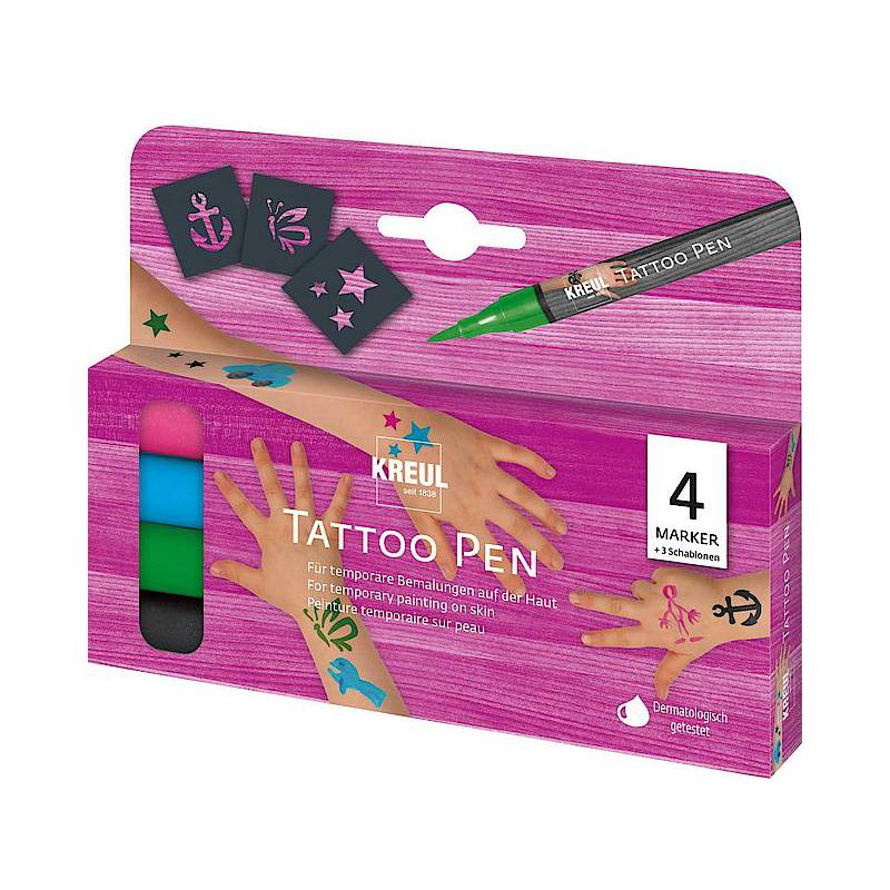 KREUL Tattoo Pen, 4er-Set "Anker, Sterne, Schmetterling"