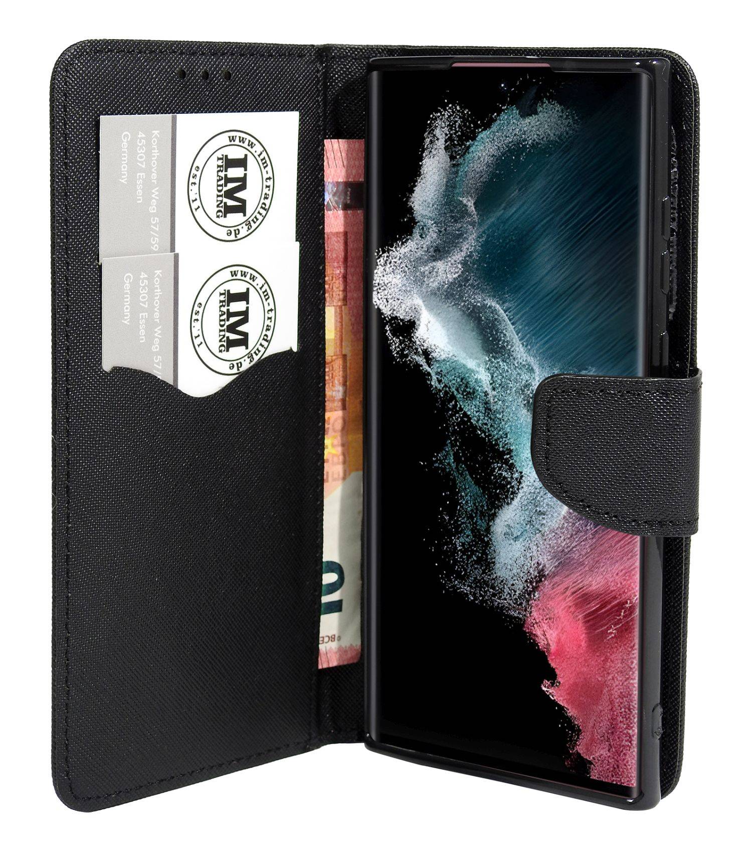 Buch Tasche "Fancy" kompatibel mit Samsung Galaxy S24 Plus Standfunktion, Kartenfach Schwarz