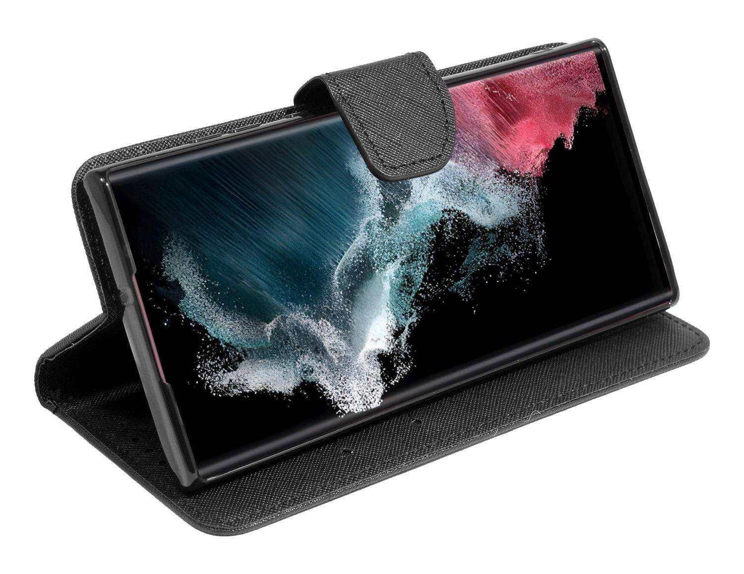 Buch Tasche "Fancy" kompatibel mit SAMSUNG GALAXY S23 ULTRA (S918B) Standfunktion, Kartenfach Schwarz