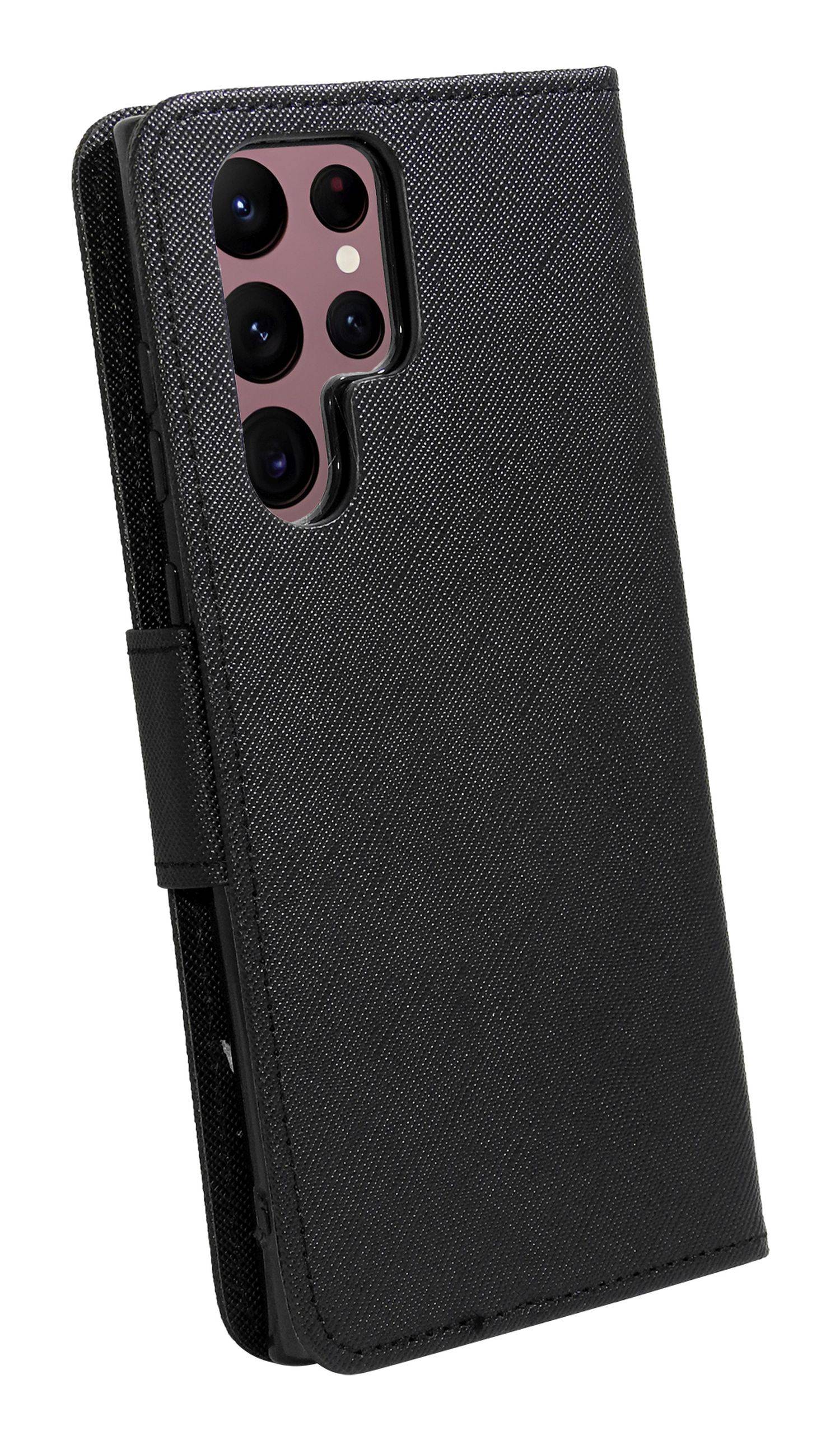 Buch Tasche "Fancy" kompatibel mit SAMSUNG GALAXY S23 ULTRA (S918B) Standfunktion, Kartenfach Schwarz