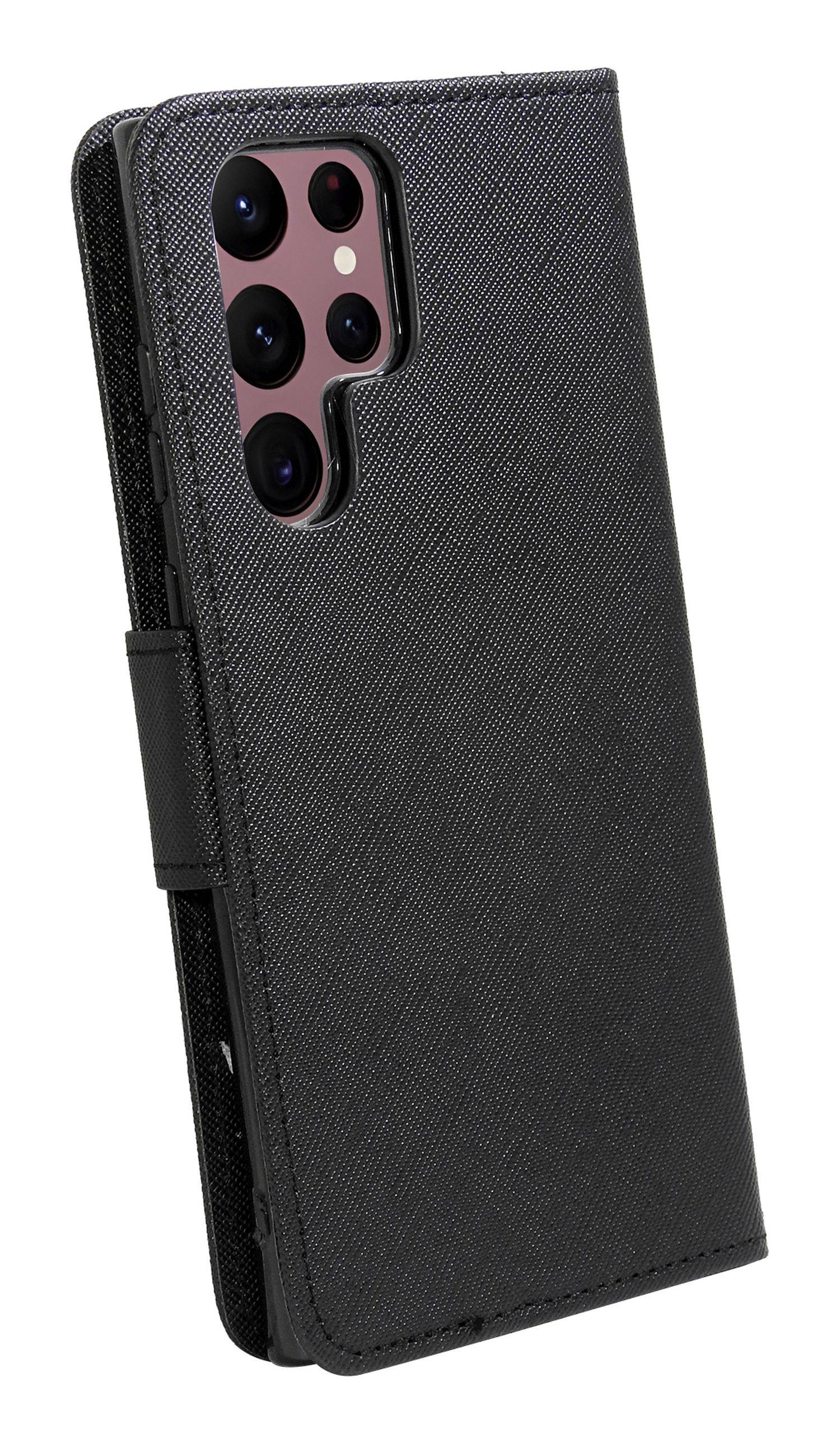 Buch Tasche "Fancy" kompatibel mit SAMSUNG GALAXY S23 ULTRA (S918B) Standfunktion, Kartenfach Schwarz