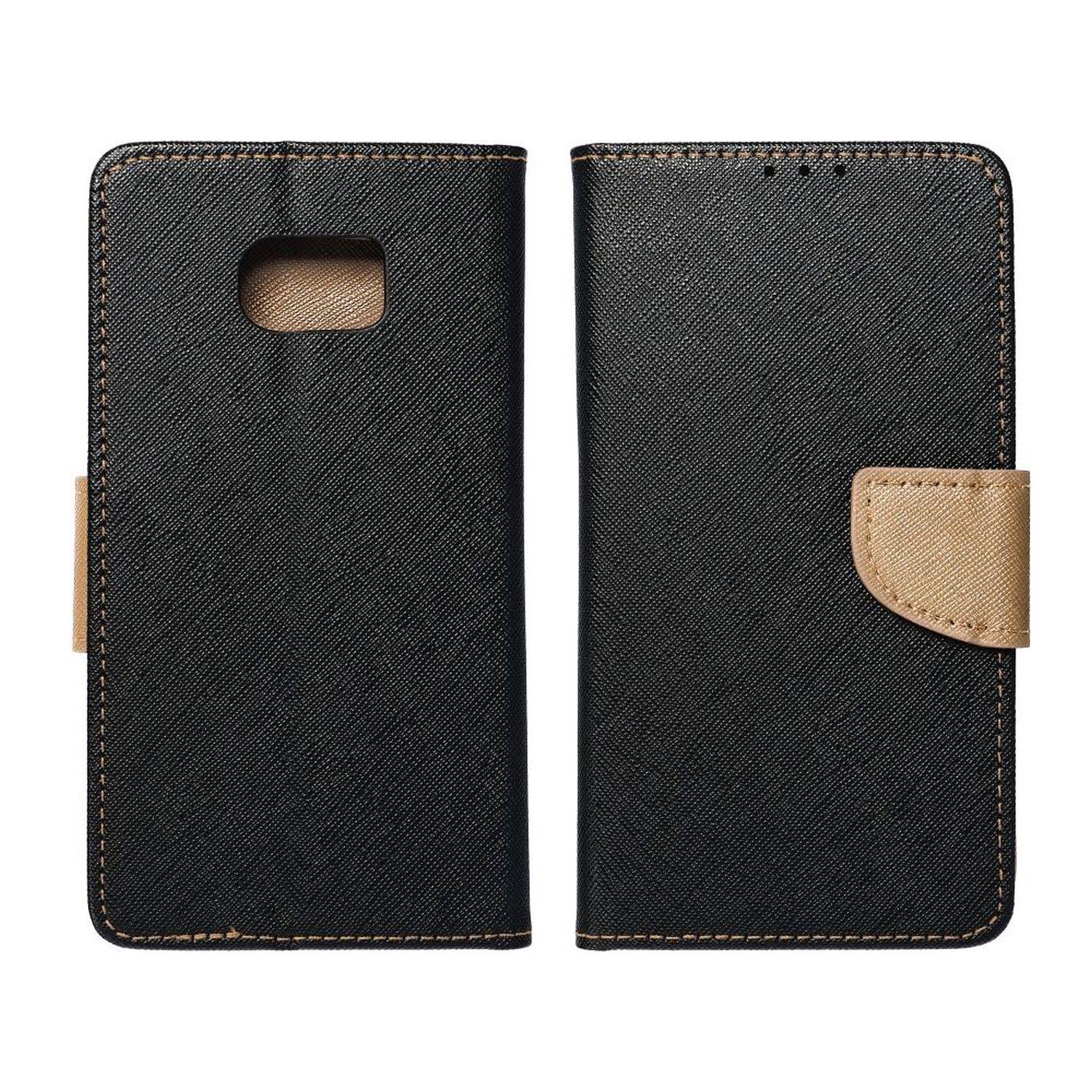 Buch Tasche "Fancy" kompatibel mit SAMSUNG GALAXY S23 (SM-911B) Etui mit Standfunktion, Kartenfach Schwarz-Gold