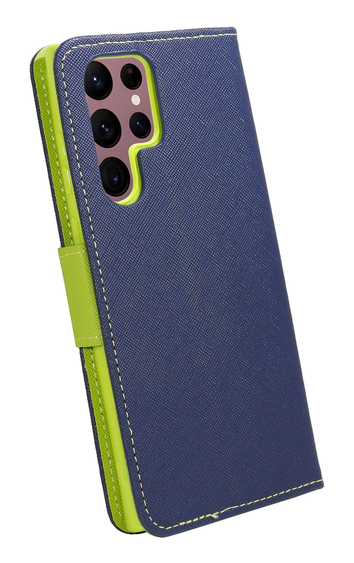 Buch Tasche "Fancy" kompatibel mit SAMSUNG GALAXY S23+ (SM-916B) Etui mit Standfunktion, Kartenfach Blau-Grün