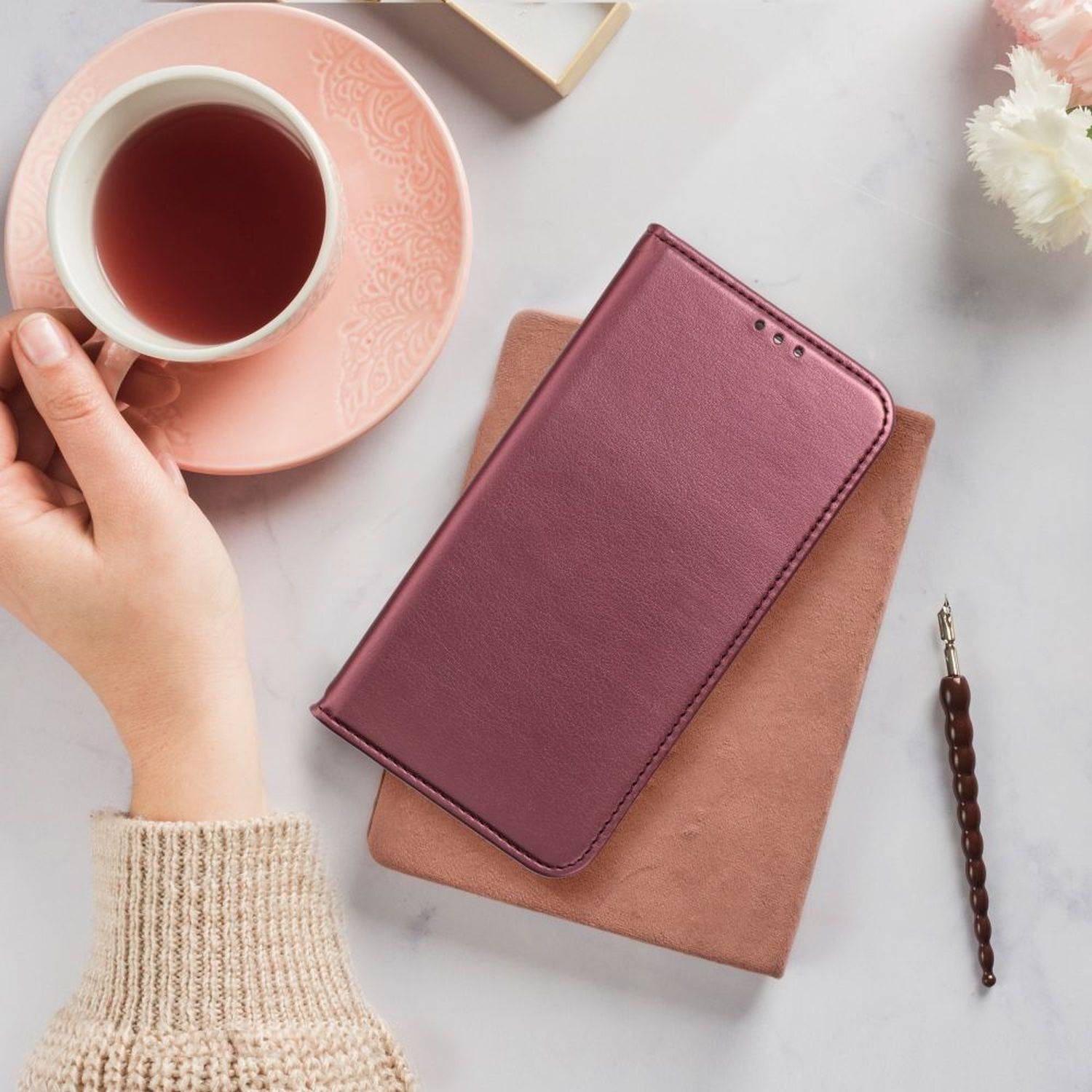 Smart Magneto Buch Tasche Hülle Magnet Standfunktion kompatibel mit Xiaomi Redmi Note 12s burgundy