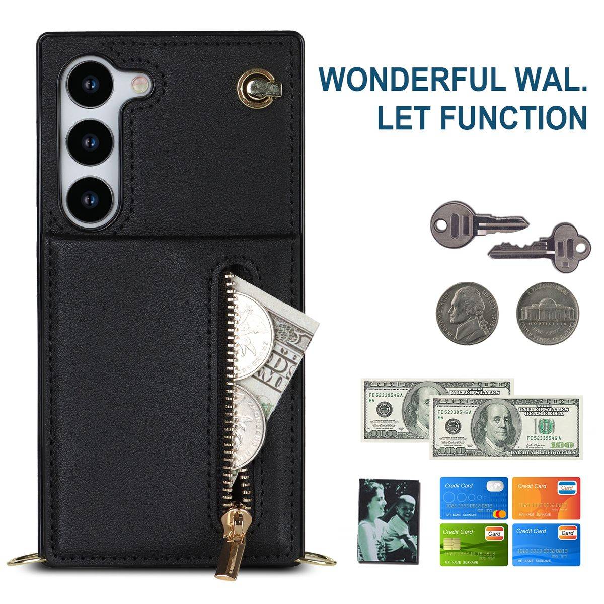 Für Samsung Galaxy S23 Multifunktion Handy Tasche Geldbörse Hülle Etuis Schwarz