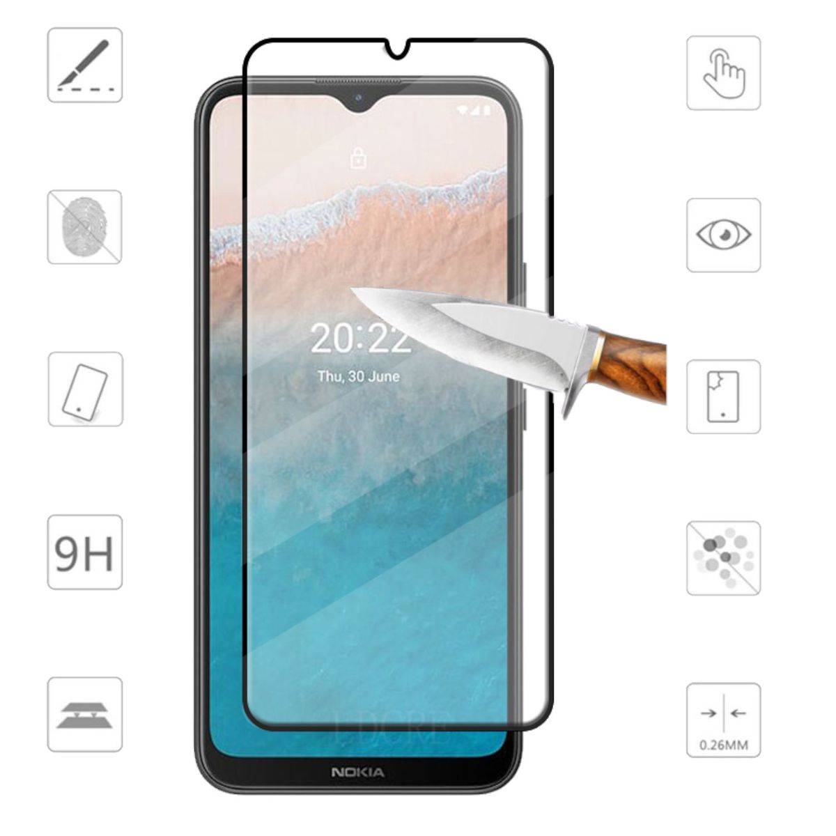 Für Nokia C21 Plus 3D Premium 0,3 mm H9 Hart Glas Schwarz Folie Schutz Hülle Neu