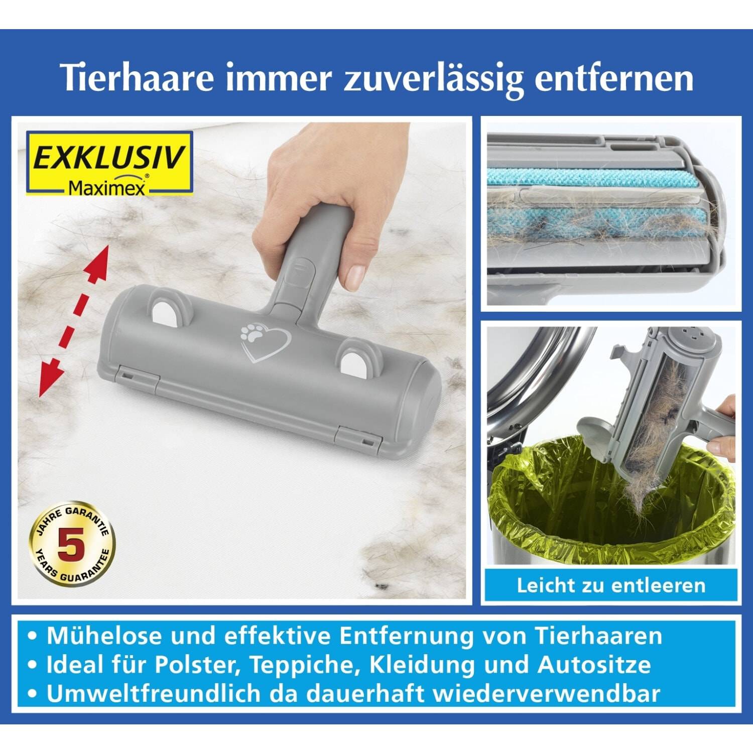 Maximex Tierhaar- und Fussel-Entferner Premium - Tierhaare immer zuverlässig und mühelos entfernen!