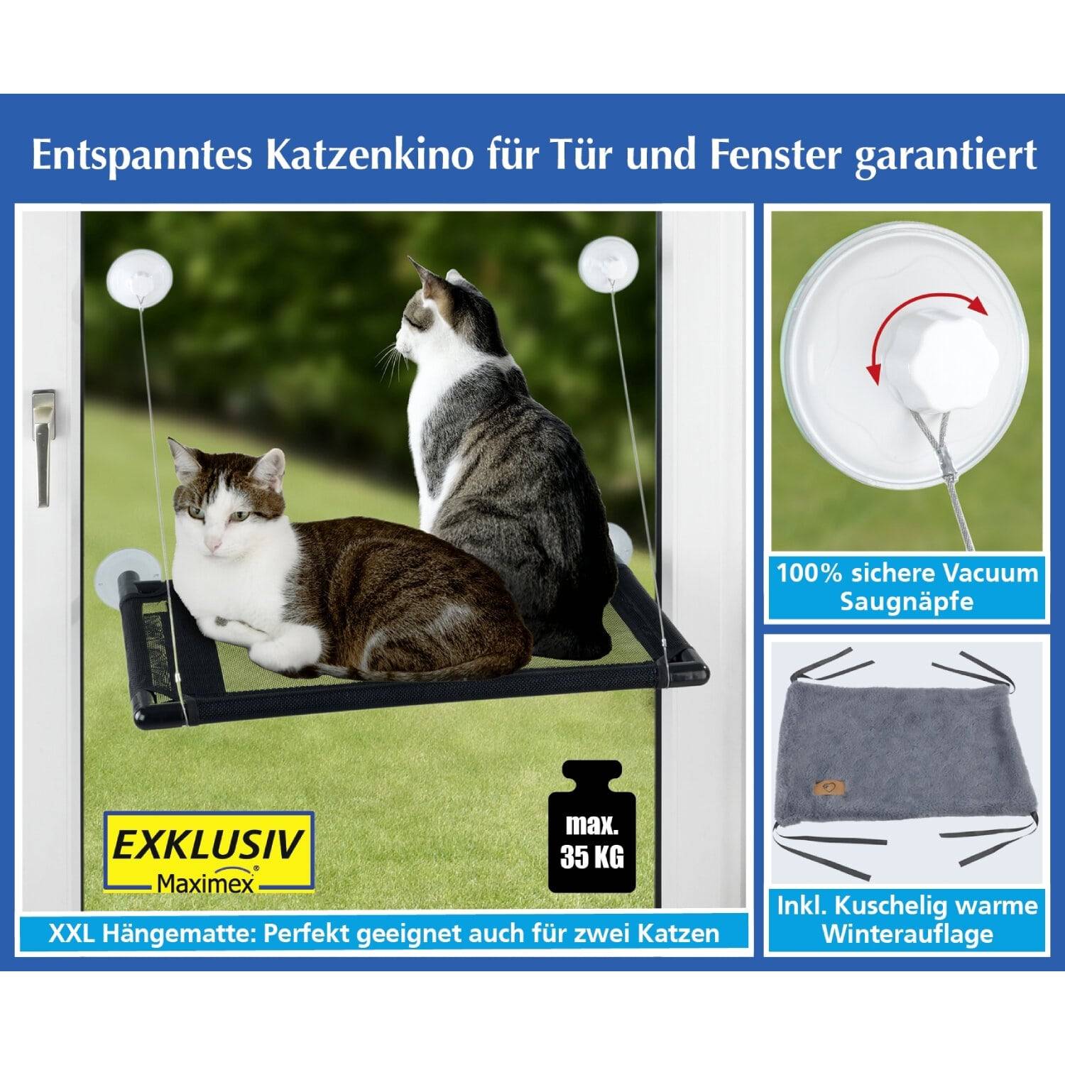 Maximex Katzen-Hängematte XXL inklusive Winterauflage - Katzenkino garantiert!