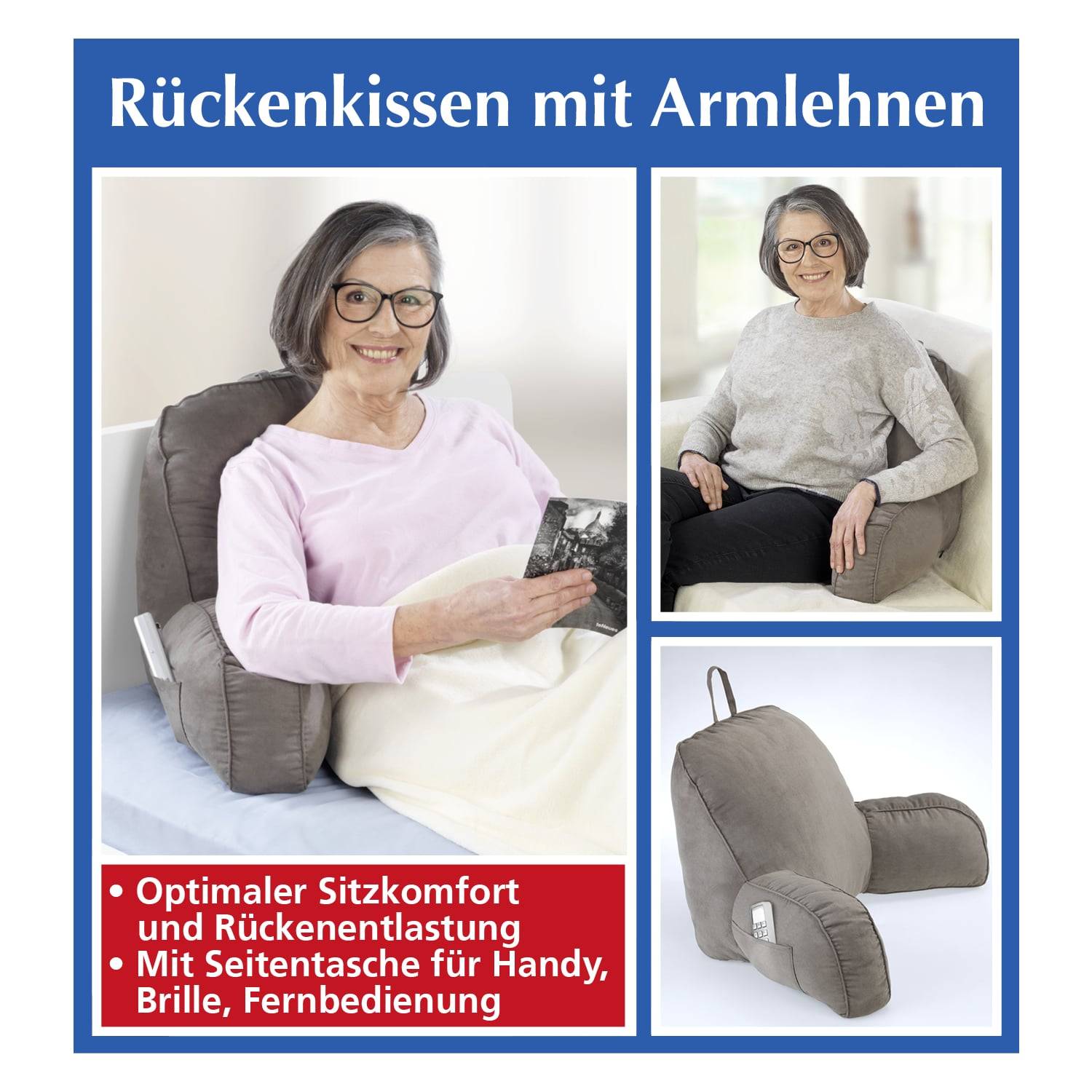 Maximex Rückenkissen mit Armlehnen, mit Tragegriff und Seitentasche, waschbar