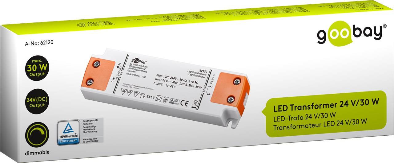 goobay LED Trafo 24 V DC/30 W weiß/orange (1er Faltschachtel)