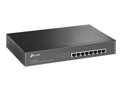 Ein schwarzer TP-Link Netzwerk-Switch mit acht Ethernet-Anschlüssen.