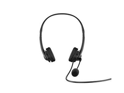 Ein schwarzes Headset mit angebrachtem Mikrofon, entwickelt für Kommunikation und Audioausgabe, vor einem weißen Hintergrund dargestellt.