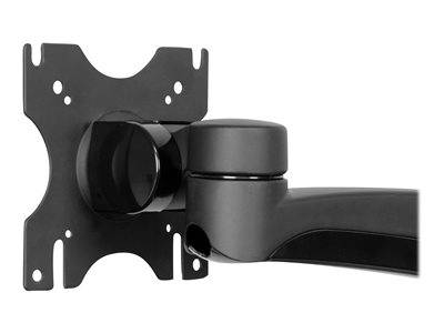 Ein schwarzer, verstellbarer Monitor-Wandhalter, der seinen Arm und die Befestigungsplatte zeigt, geeignet für das Anbringen von Bildschirmen mit flexibler Positionierung.